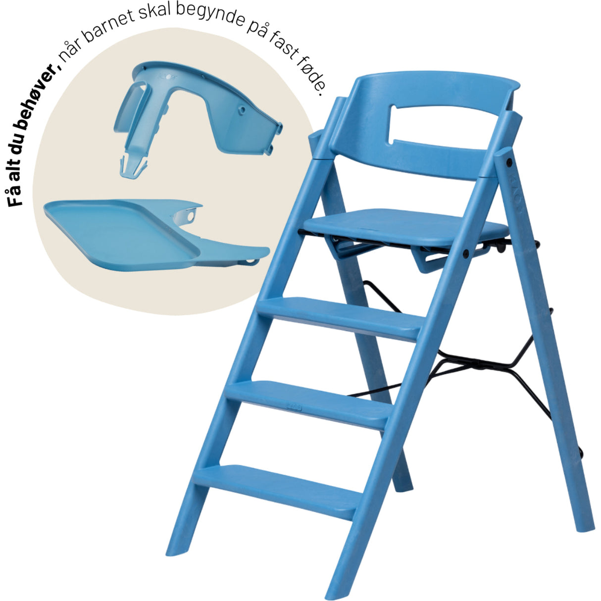 KAOS Swedish Blue Klapp High Chair Recycled With KLAPP® Safety Rail & Tray Bundle
