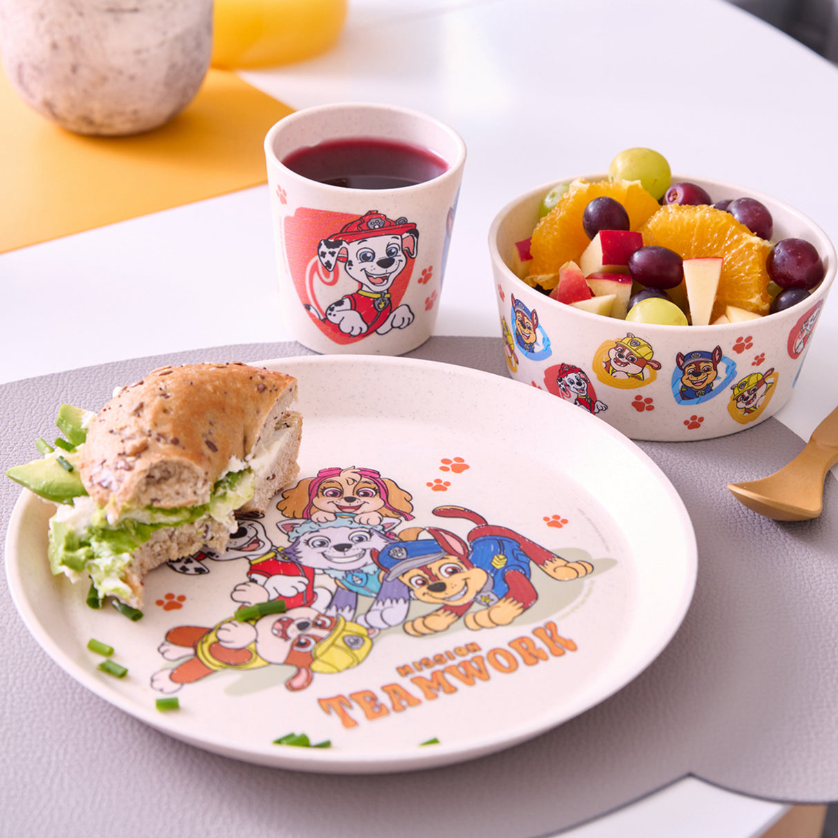 Koziol Organic Moon Small Plate + Bowl + Cup Connect Grow Paw Patrol