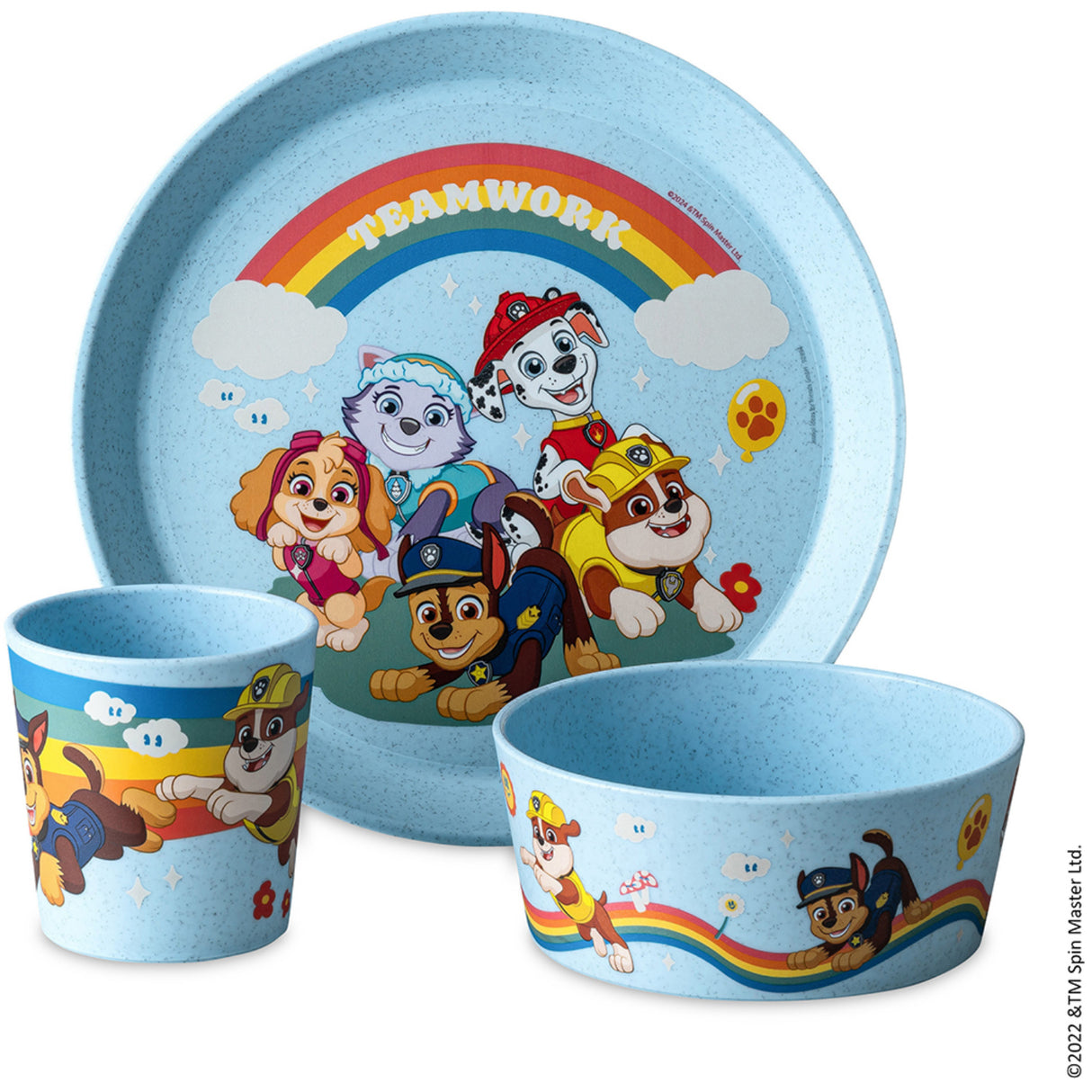 Koziol Organic Sky Blue Small Plate + Bowl + Cup Connect Grow Paw Patrol