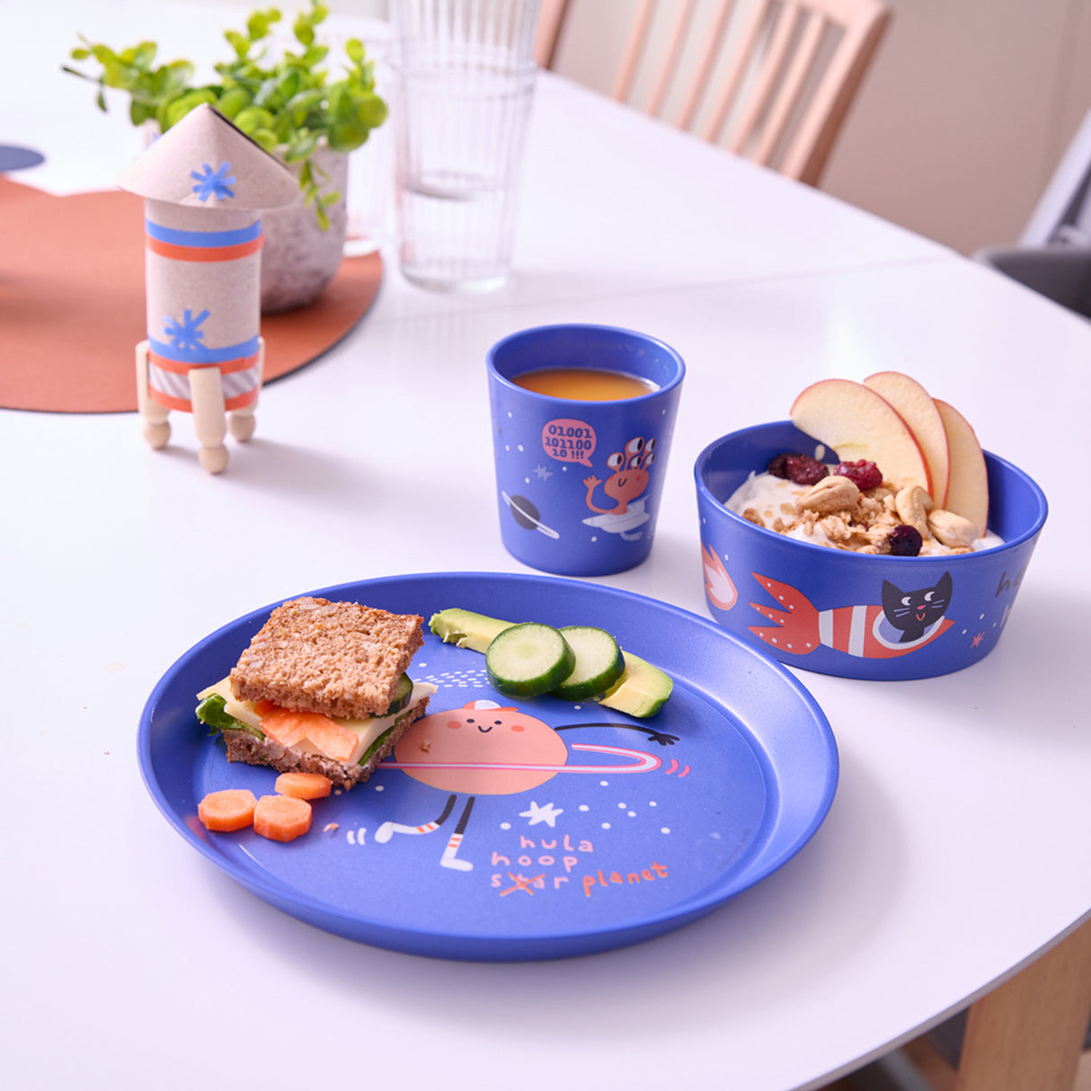 Koziol Organic Space Blue Small Plate + Bowl + Cup Connect Space