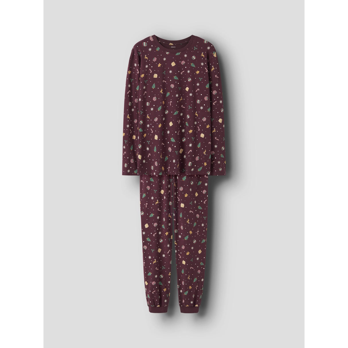 Name It Burgundy Xmas AOP Nanvismas Ls Nightset Adult