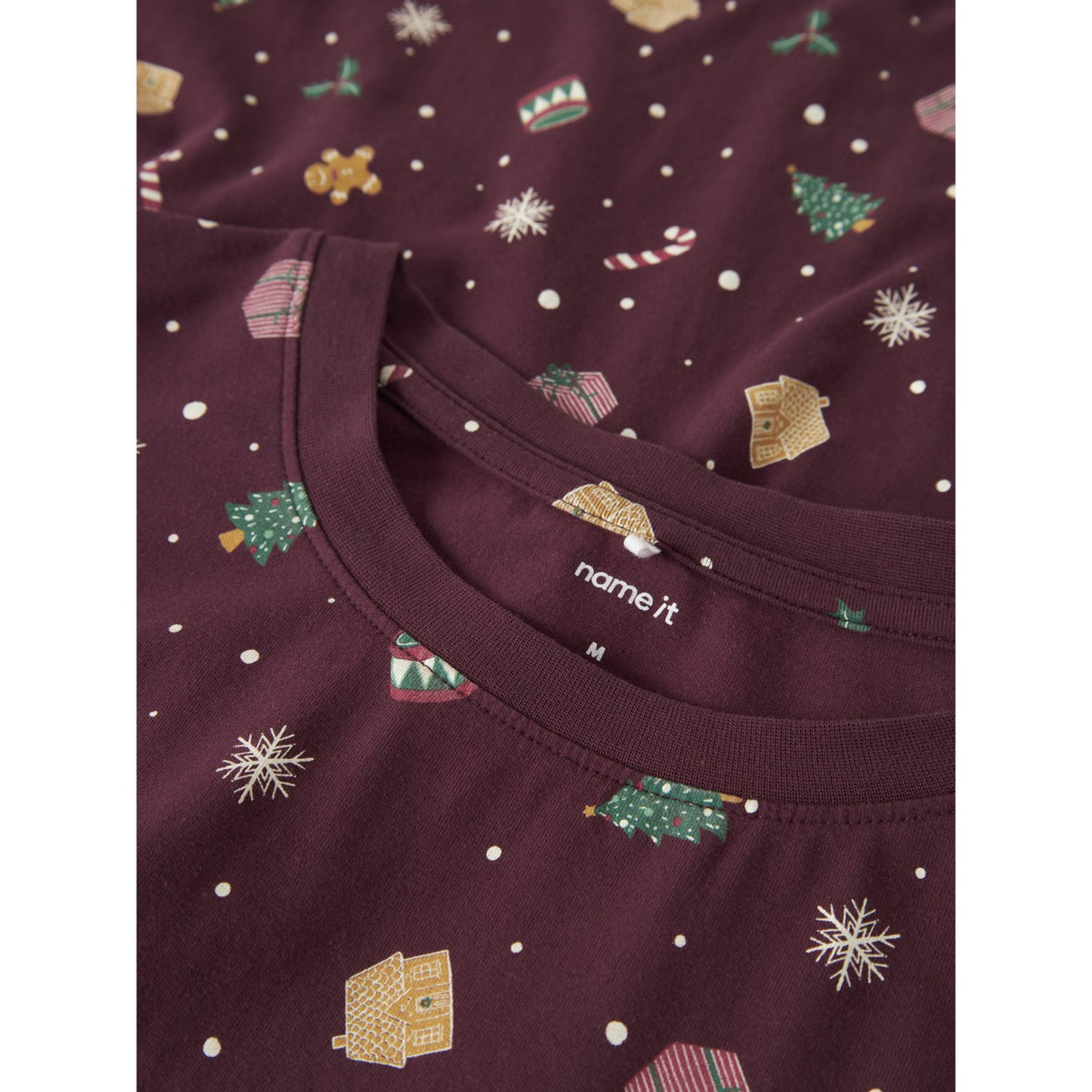 Name It Burgundy Xmas AOP Nanvismas Ls Nightset Adult