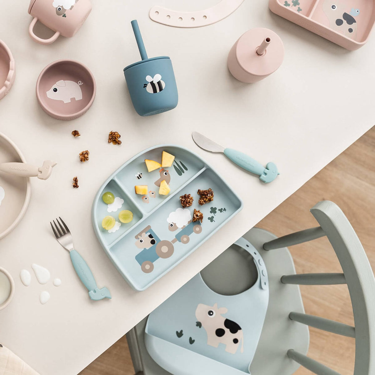 DonebyDeer Tiny Farm Blue Silicone Sugerørskop 2-Pack