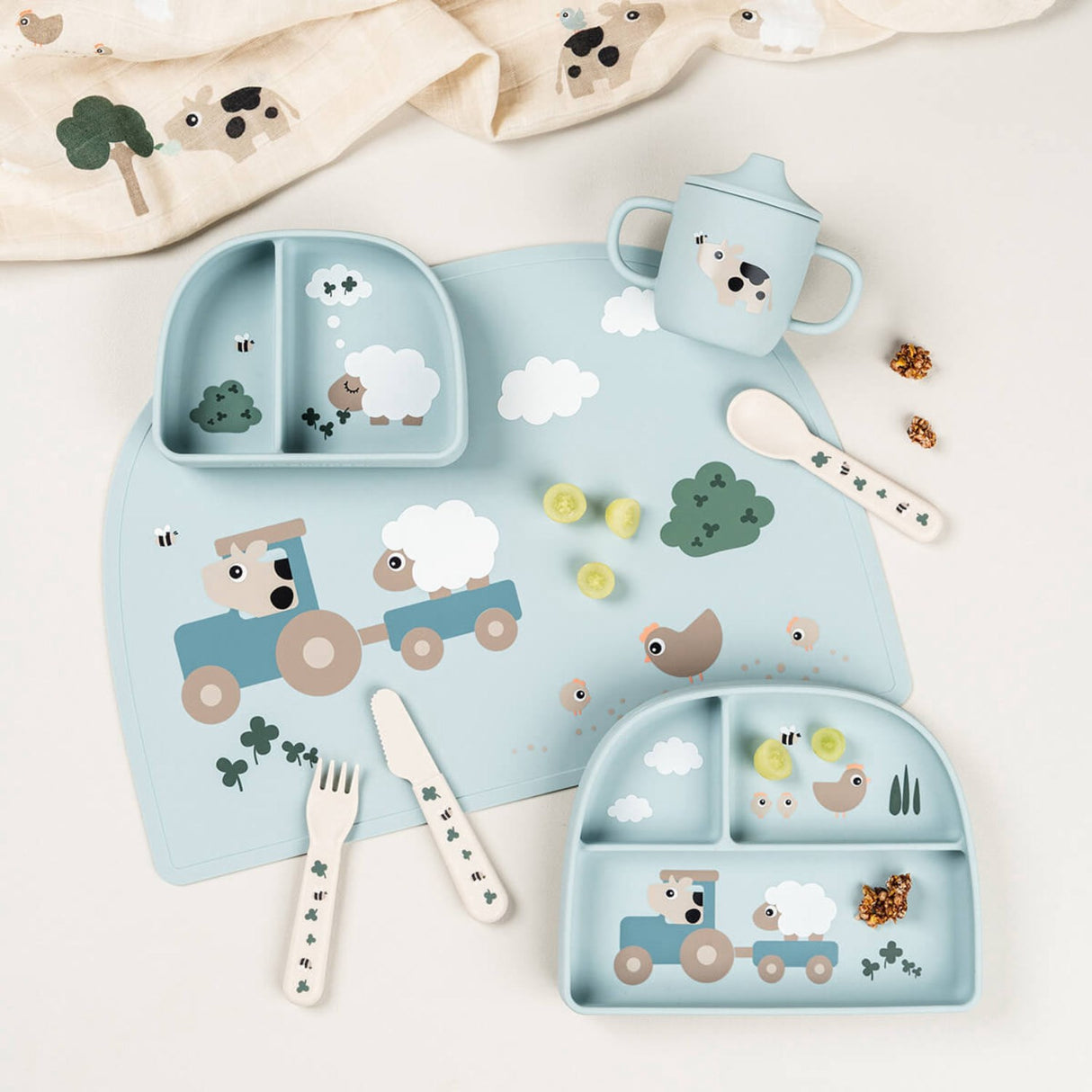 DonebyDeer Tiny Farm Blue Silicone Tudkop 2 Håndtag
