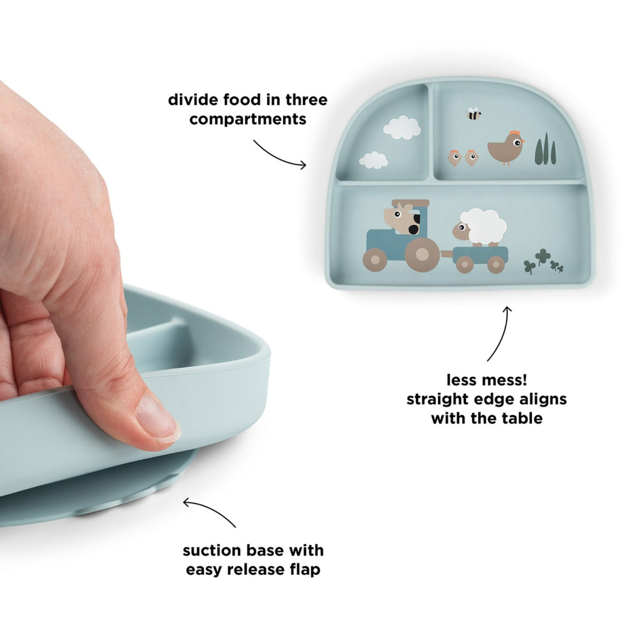 DonebyDeer Tiny Farm Blue Stick&Stay Inddelt Plate