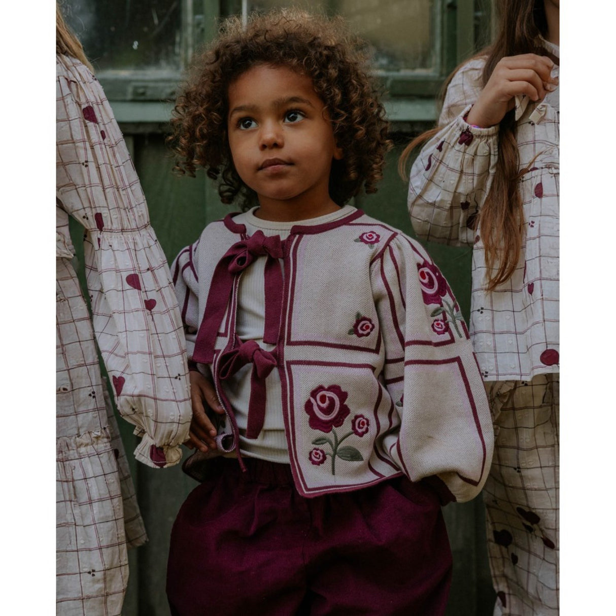 Fliink Sandshell/Burgendy Charlotte Embroidered Cardigan