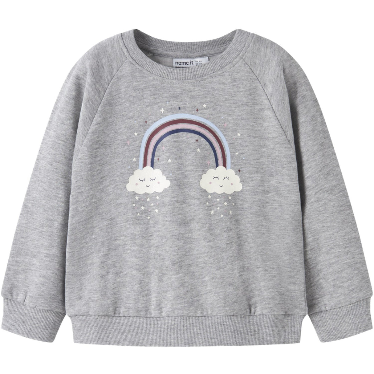 Name It Grey Melange Rainbow Clouds Nmfvenus Ls Nreg Sweat Bru