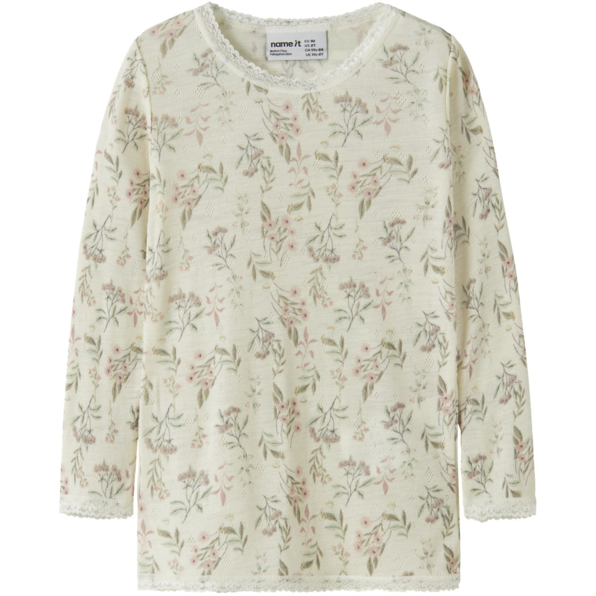 Name It Snow White Flowers + Leafs Nmfwang Wool Needle Ls Top Noos