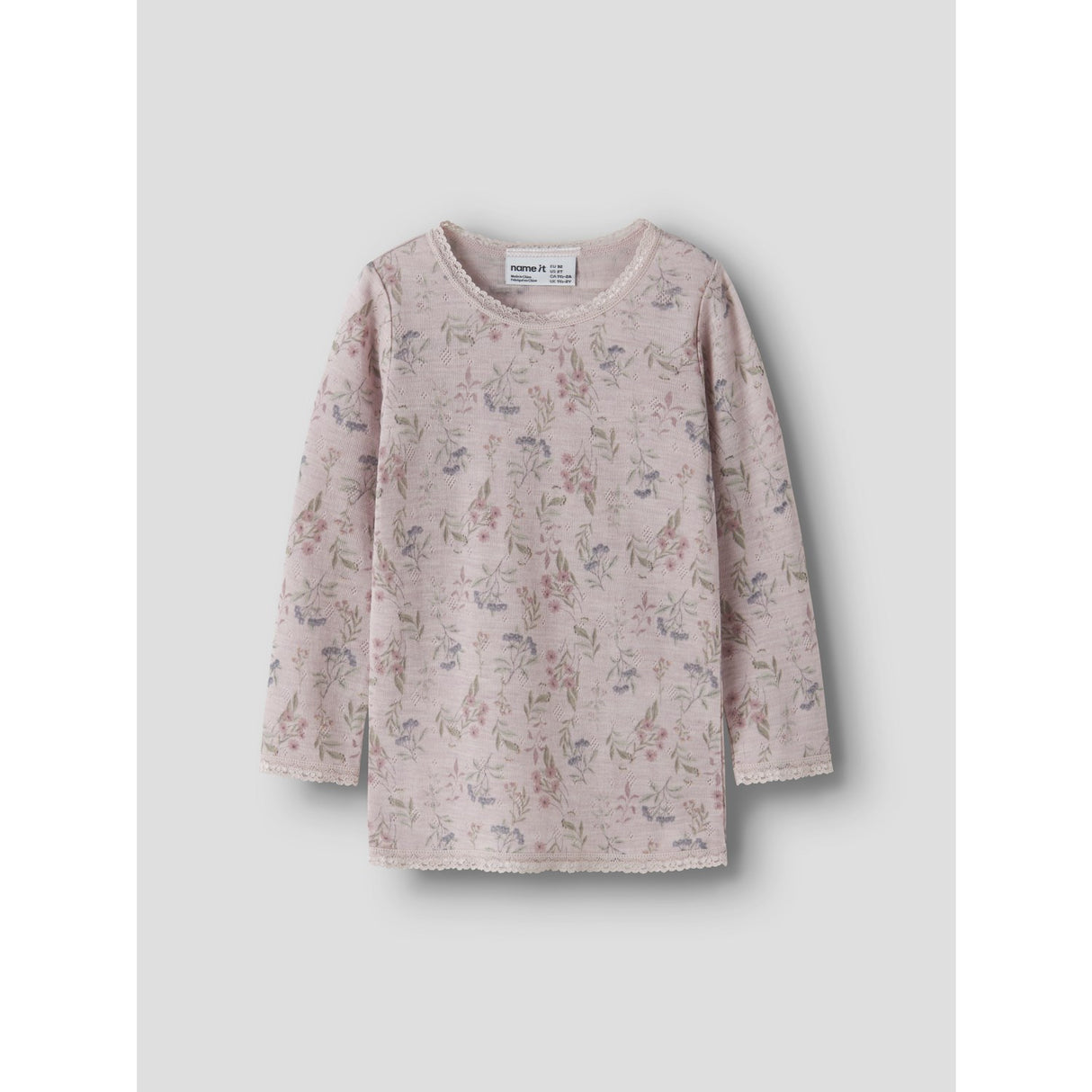 Name It Violet Ice Flowers + Leafs Nmfwang Wool Needle Ls Top Noos
