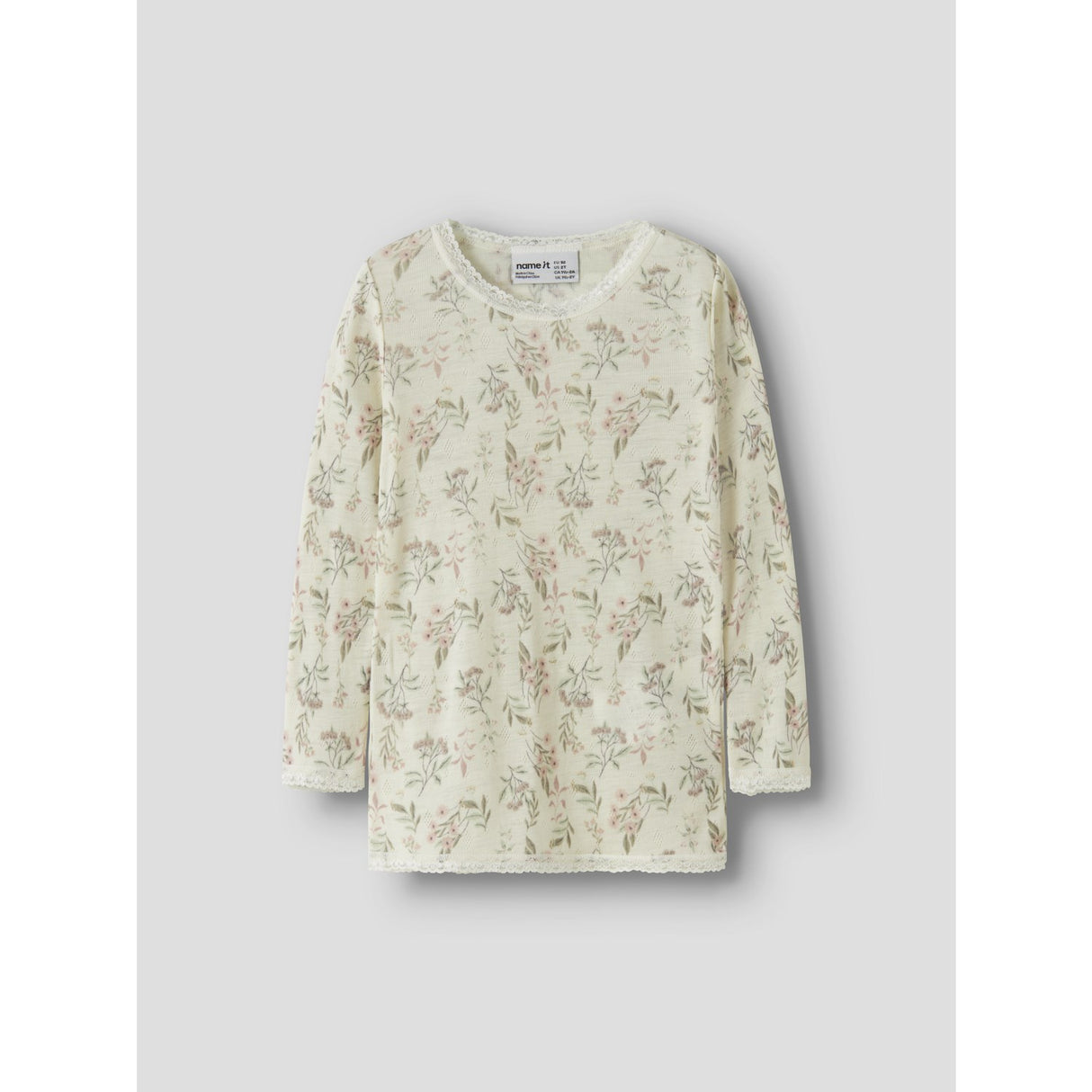 Name It Snow White Flowers + Leafs Nmfwang Wool Needle Ls Top Noos