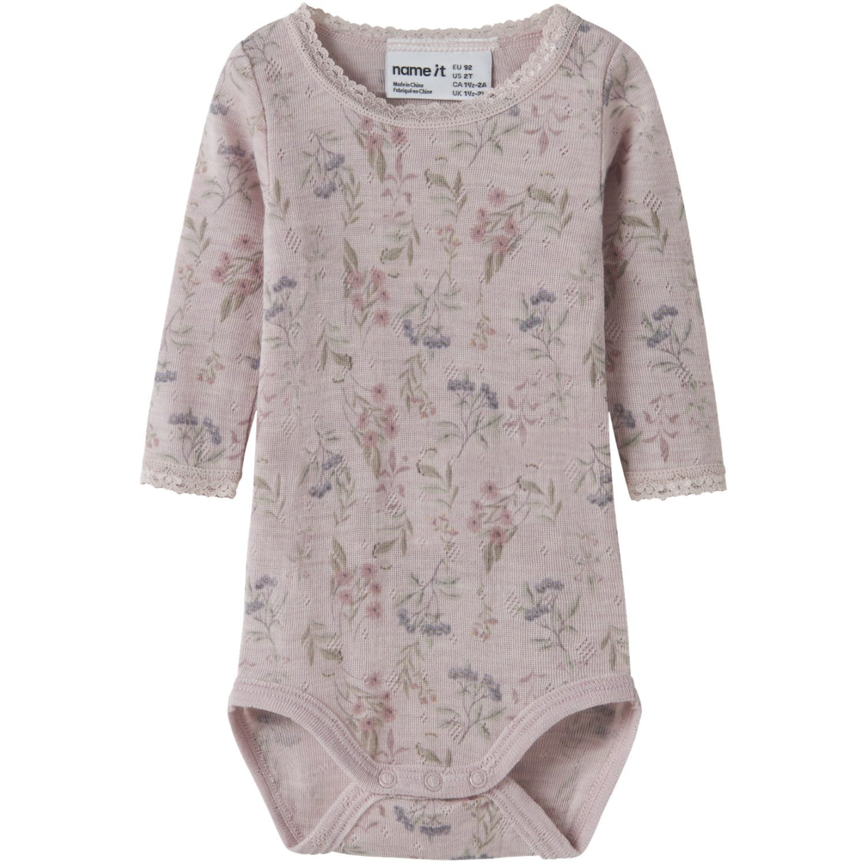 Name It Violet Ice Flowers + Leafs Nbfwang Wool Needle Ls Body Noos