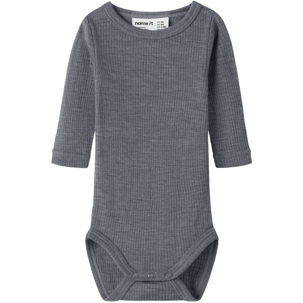 Name It Folkstone Gray Nbnwax Wool Rib Ls Body Noos