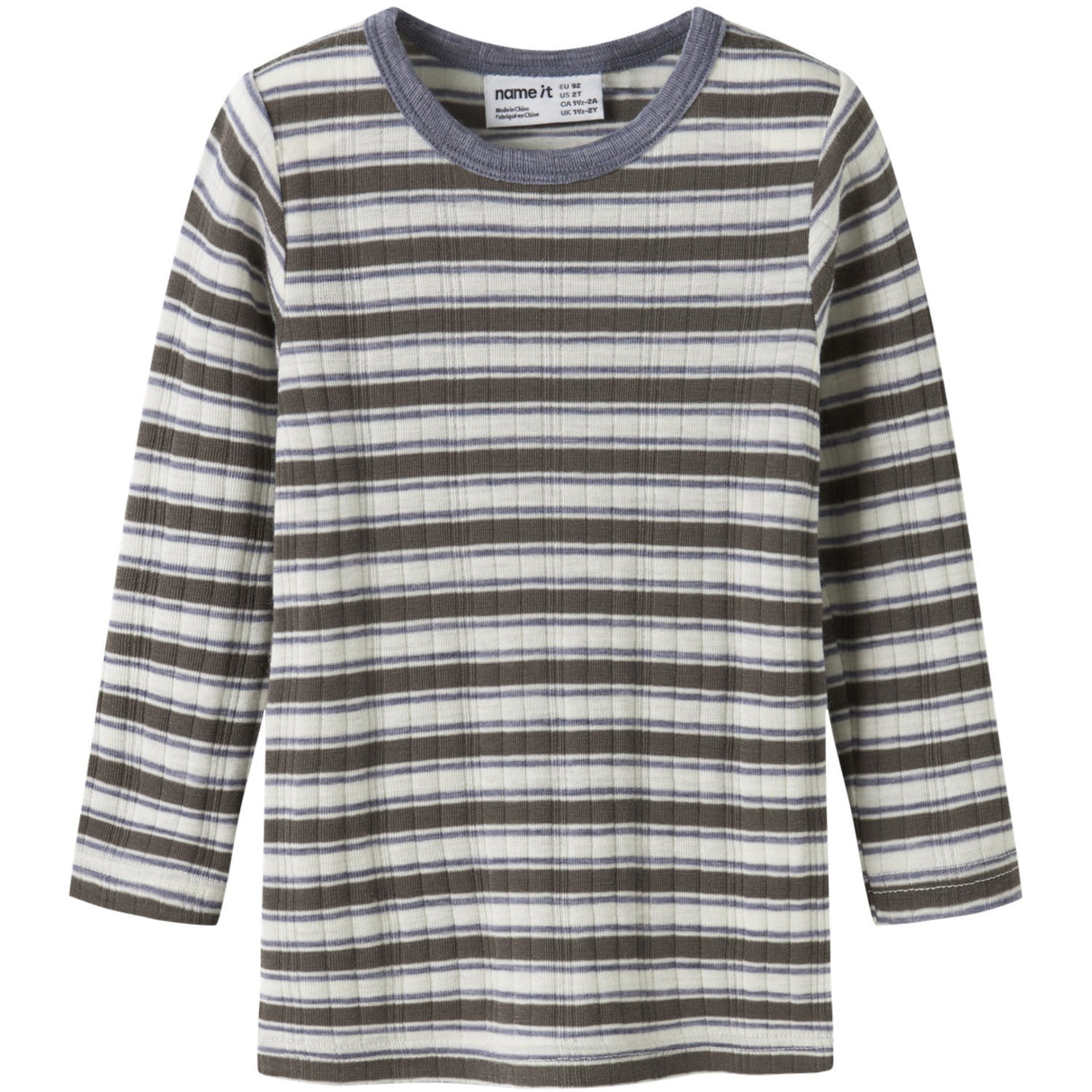 Name It Snow White Morel/Folksotne Gray Nmmwang Wool Needle Ls Top Noos