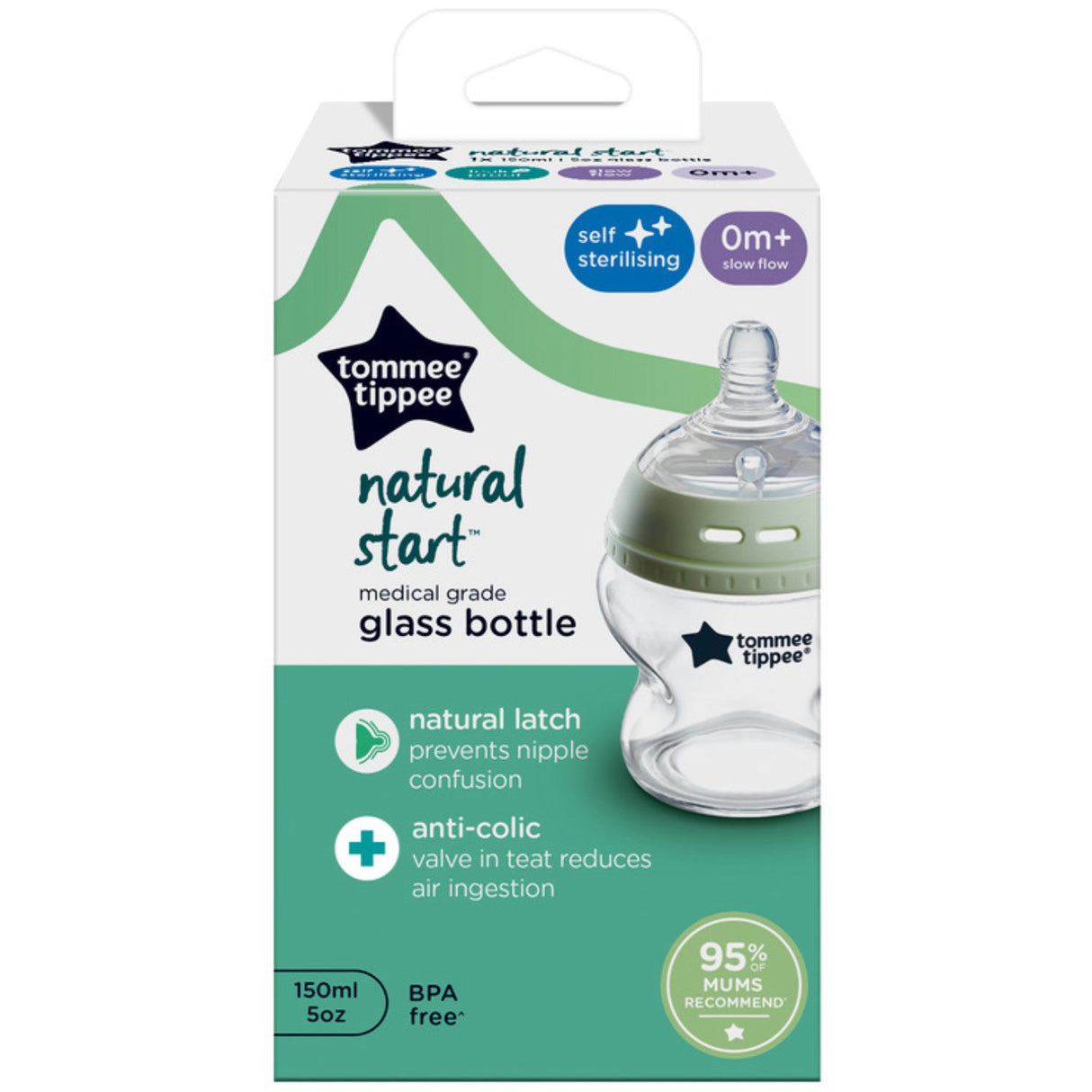 Tommee Tippee Natural Start Glass 1X 150ml Baby Bottle