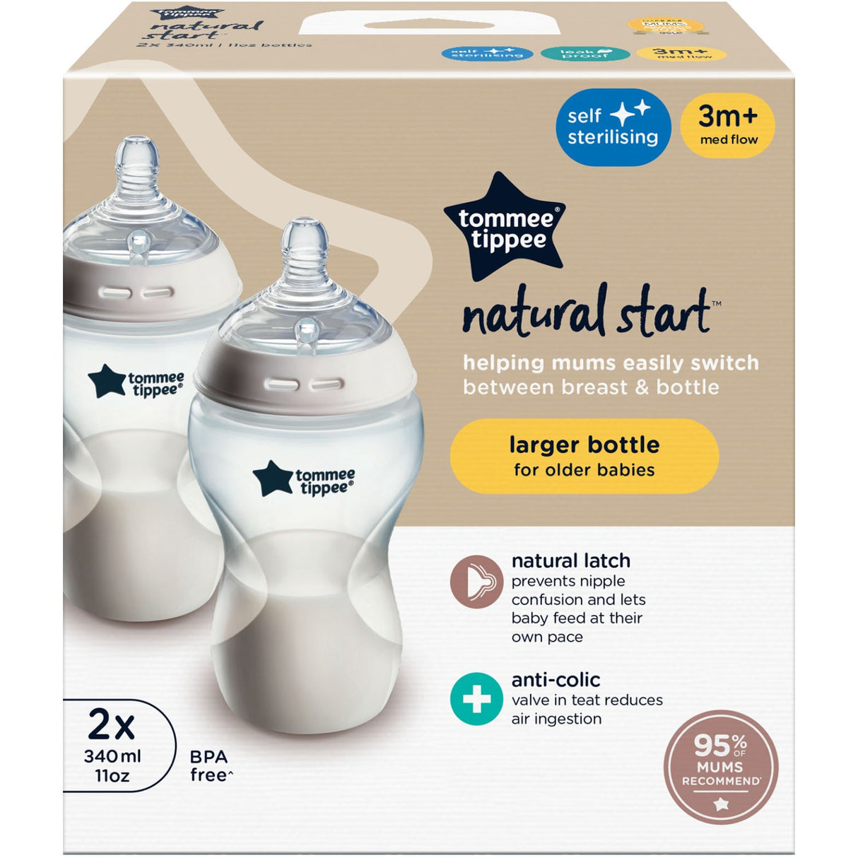 Tommee Tippee Natural Start 2X 340ml Baby Bottle