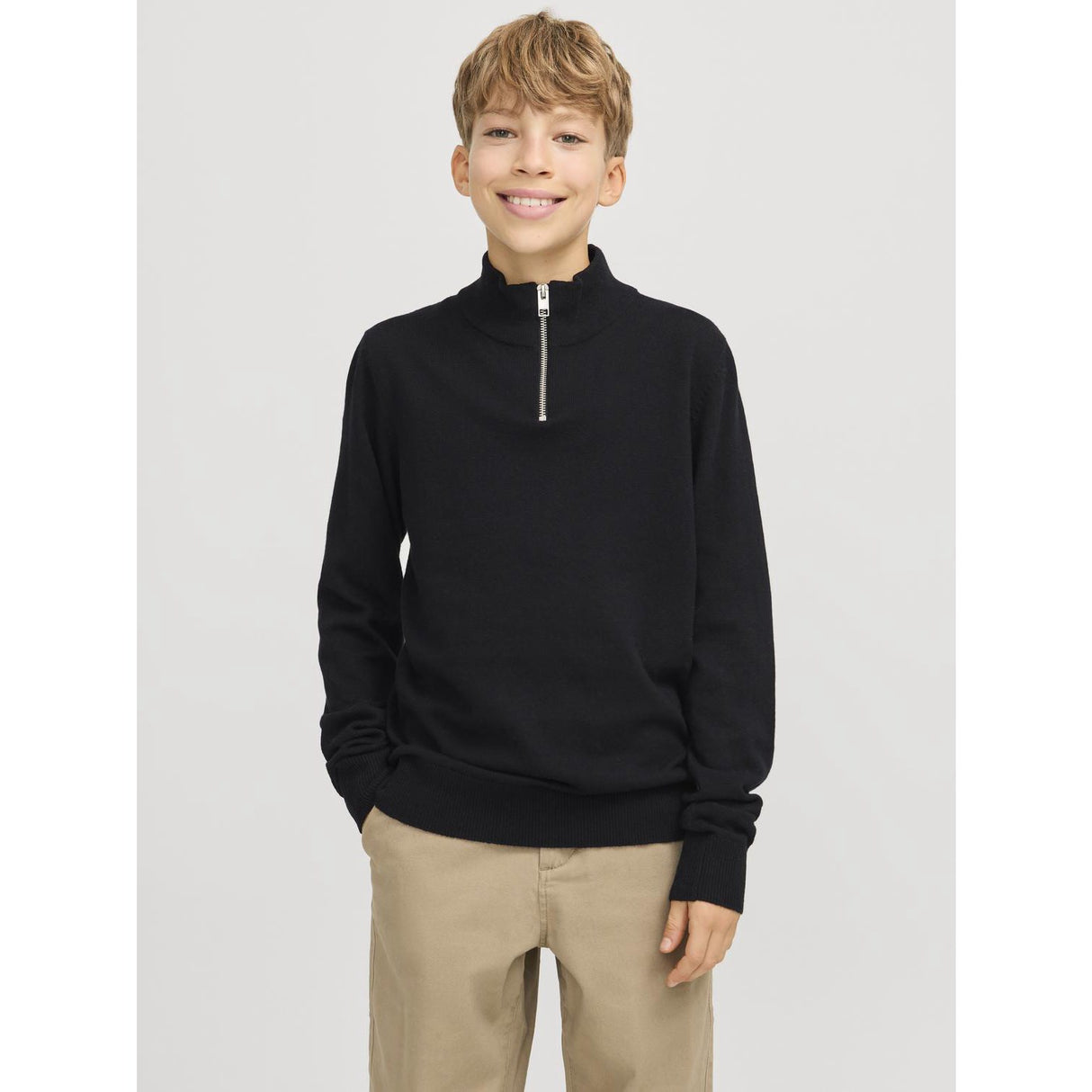 Jack & Jones Junior Black Jjeemil Knit Half Zip Noos Jnr