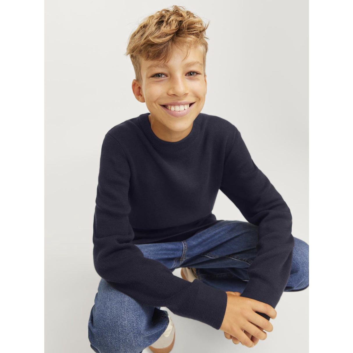 Jack & Jones Junior Night Sky Jprblamilano Stitch Knit Crew Neck Jnr