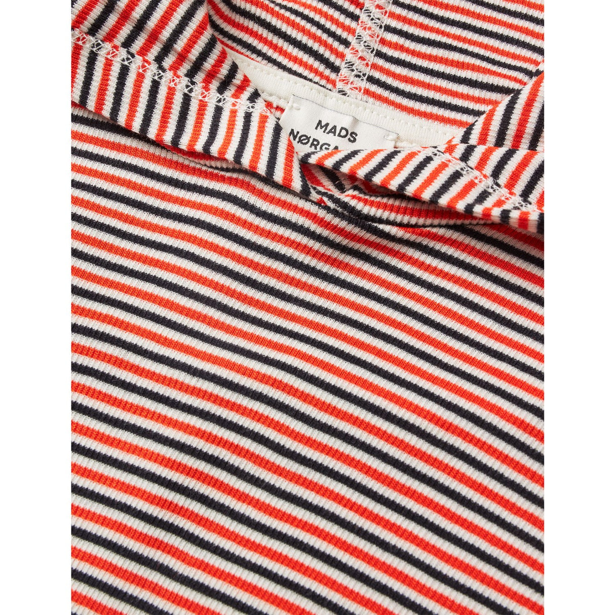 Mads Nørgaard Fiery Red/Vanilla Ice 2X2 Cotton Stripe Tally Hoodie