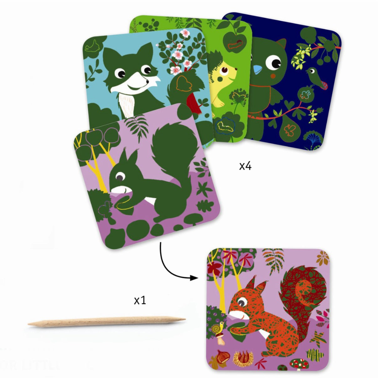 Djeco Scratch card for the little ones, the animals of the forest