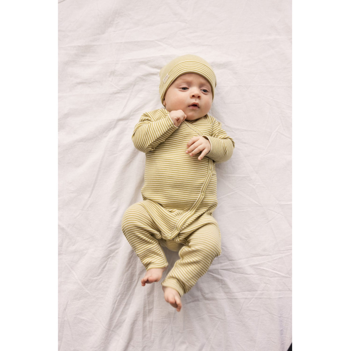 MarMar Newborn Modal Fine Rib Olive Stripe Aiko Hat