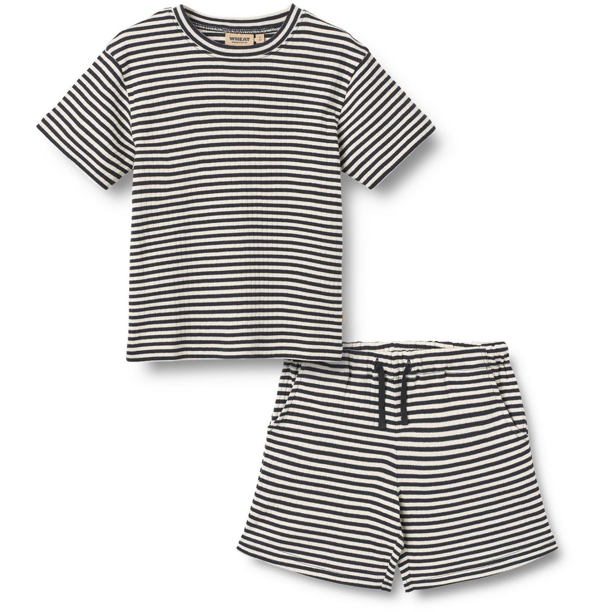 Wheat Navy Rib Stripe Set T-shirt S/S & Shorts Fabian