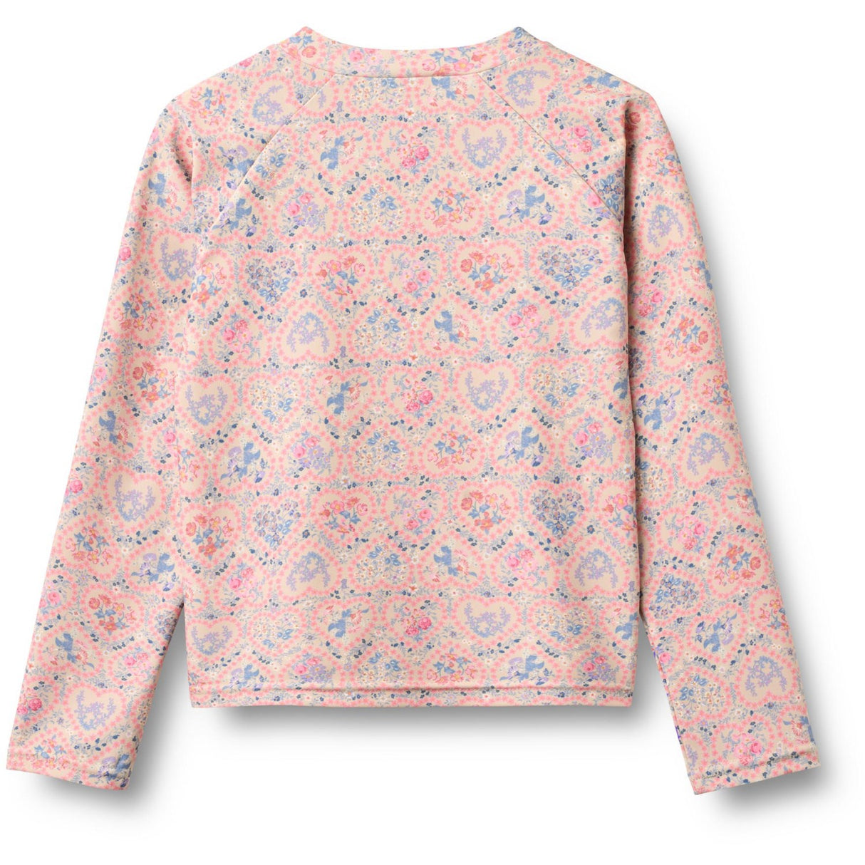Wheat Pink Heart Flowers Swim T-shirt L/S Zip Ada