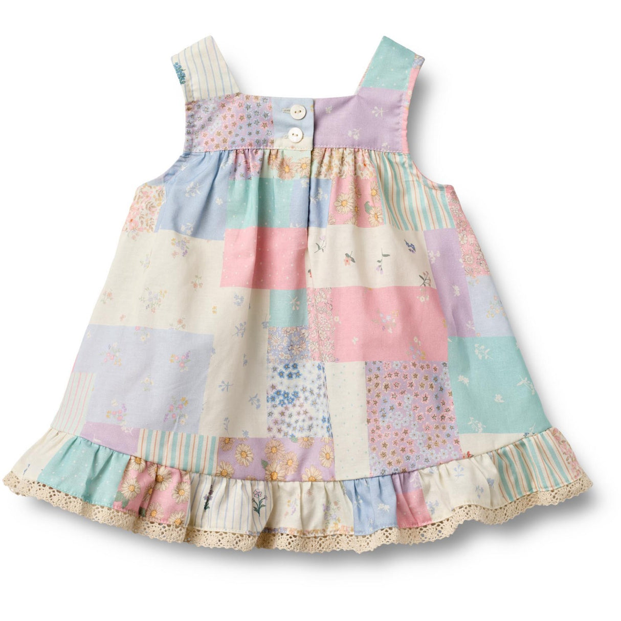 Wheat Patchwork Flowers Dress Ruffle Ayla