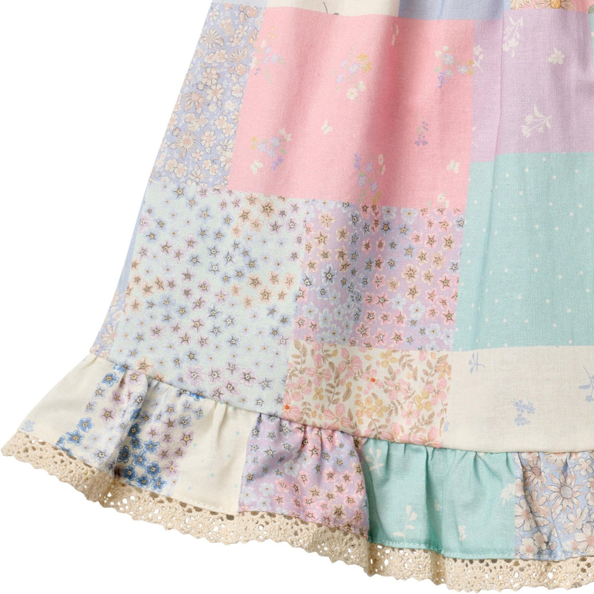 Wheat Patchwork Flowers Dress Ruffle Ayla