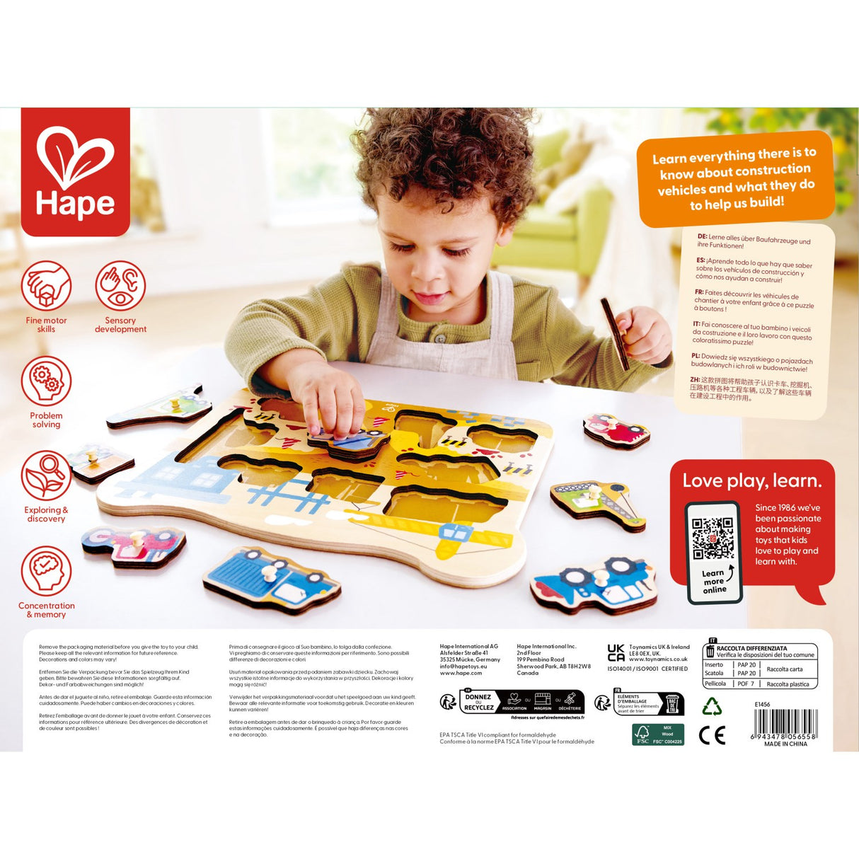 Hape Construction Vehicles Peg Puzzle