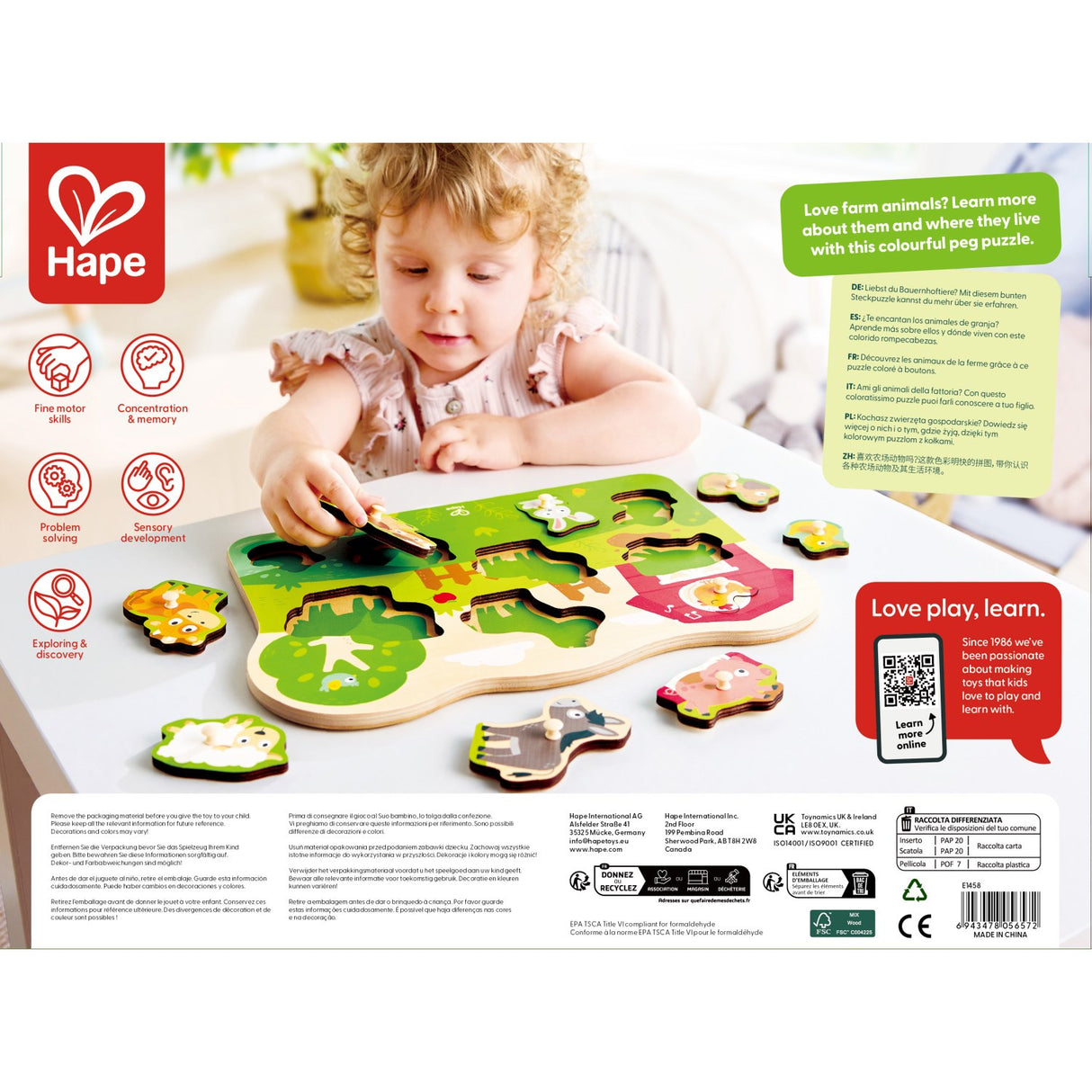 Hape Farm Animals Peg Puzzle