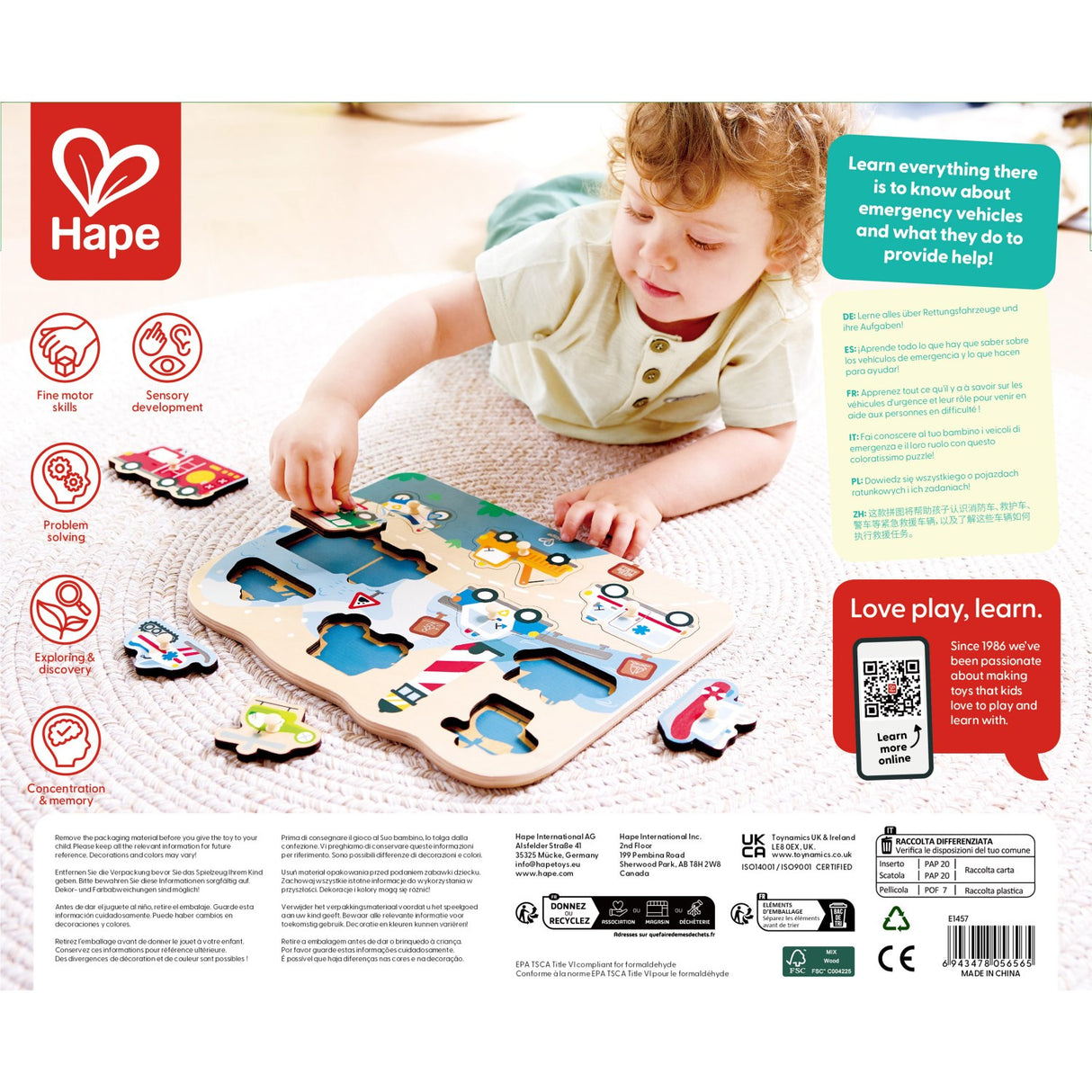 Hape Emergency Vehicles Peg Puzzle