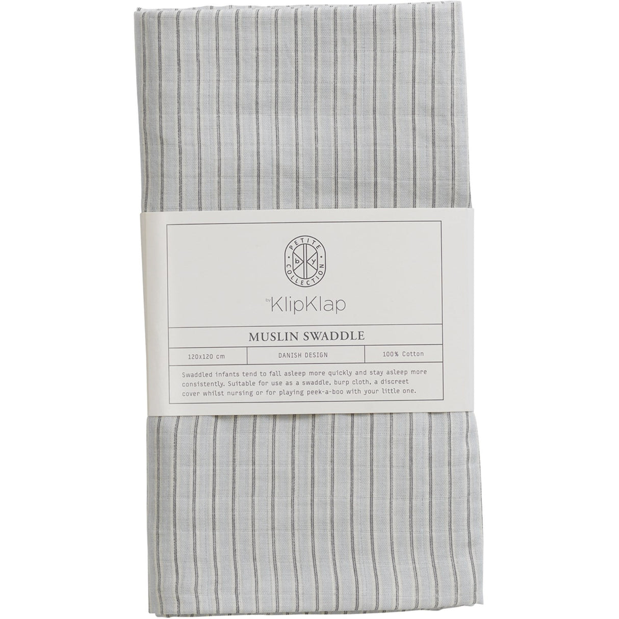 by KlipKlap Moon Grey Alfred Stripe Swaddle