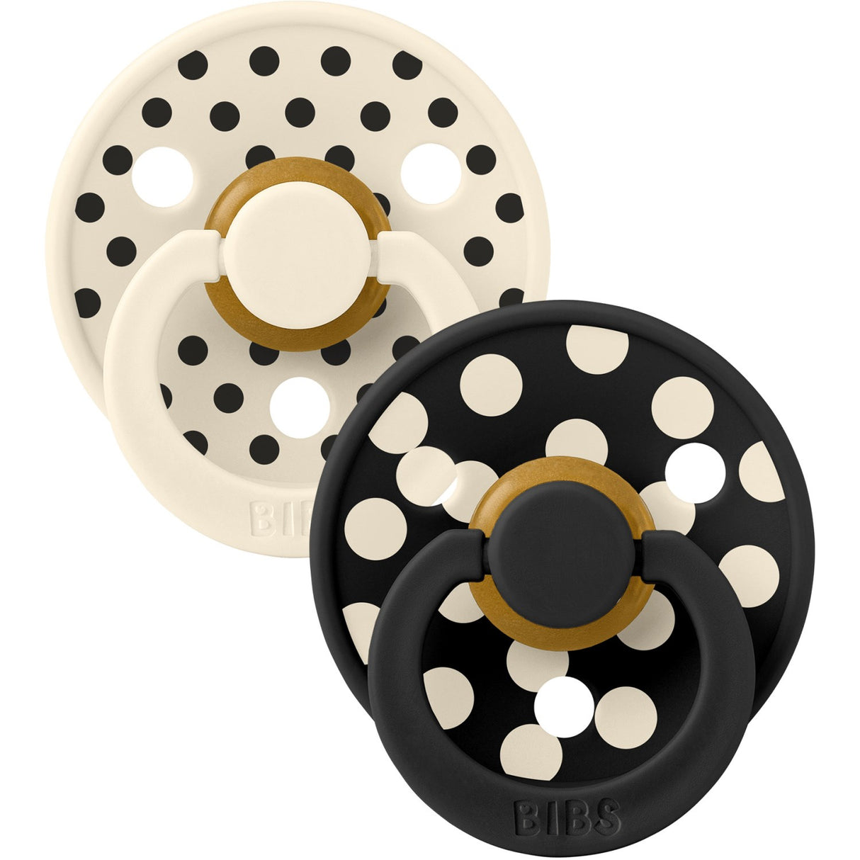 Bibs Ivory/Black Pacifier Studio Colour 2-Pack Polka Anatomical Latex
