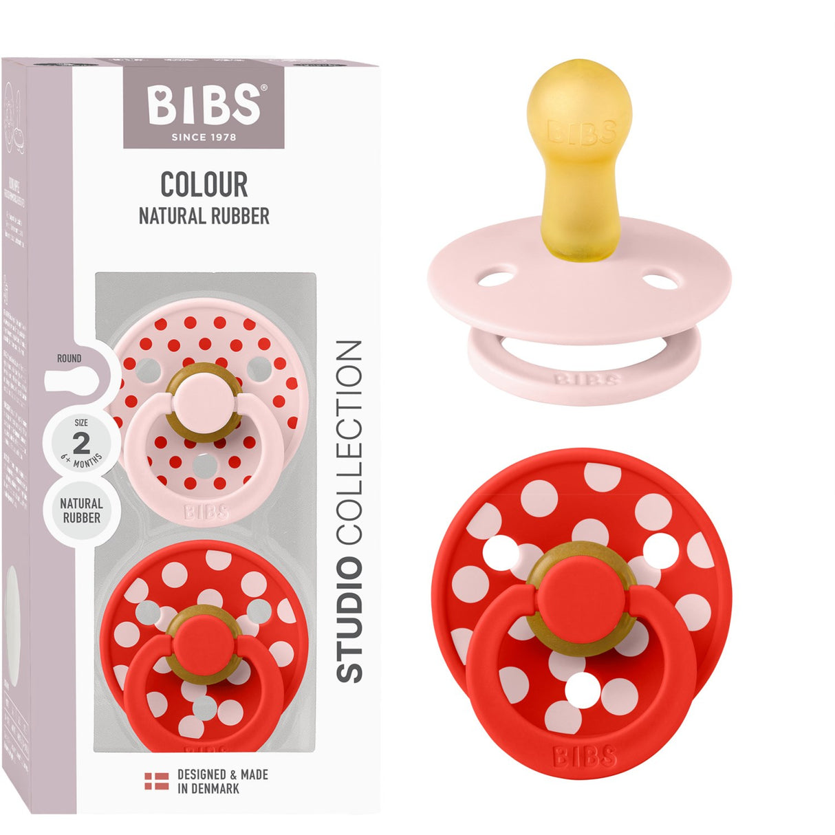 Bibs Blossom/Candy Apple Pacifier Studio Colour 2-Pack Polka Latex