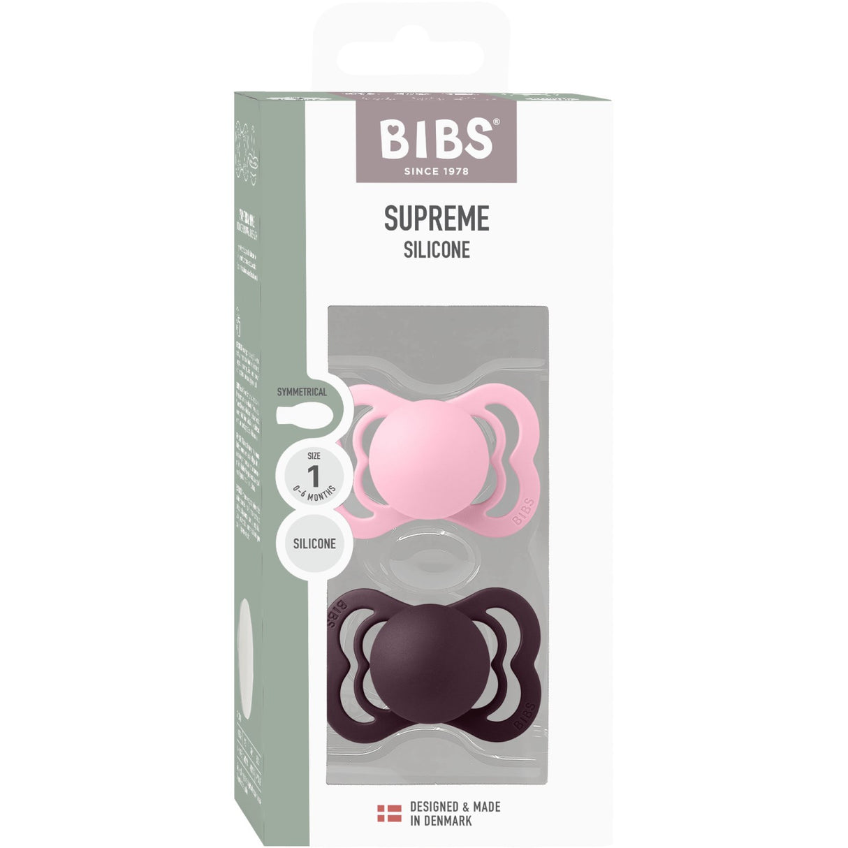 Bibs Baby Pink/Plum Pacifier Supreme 2-Pack Silicone