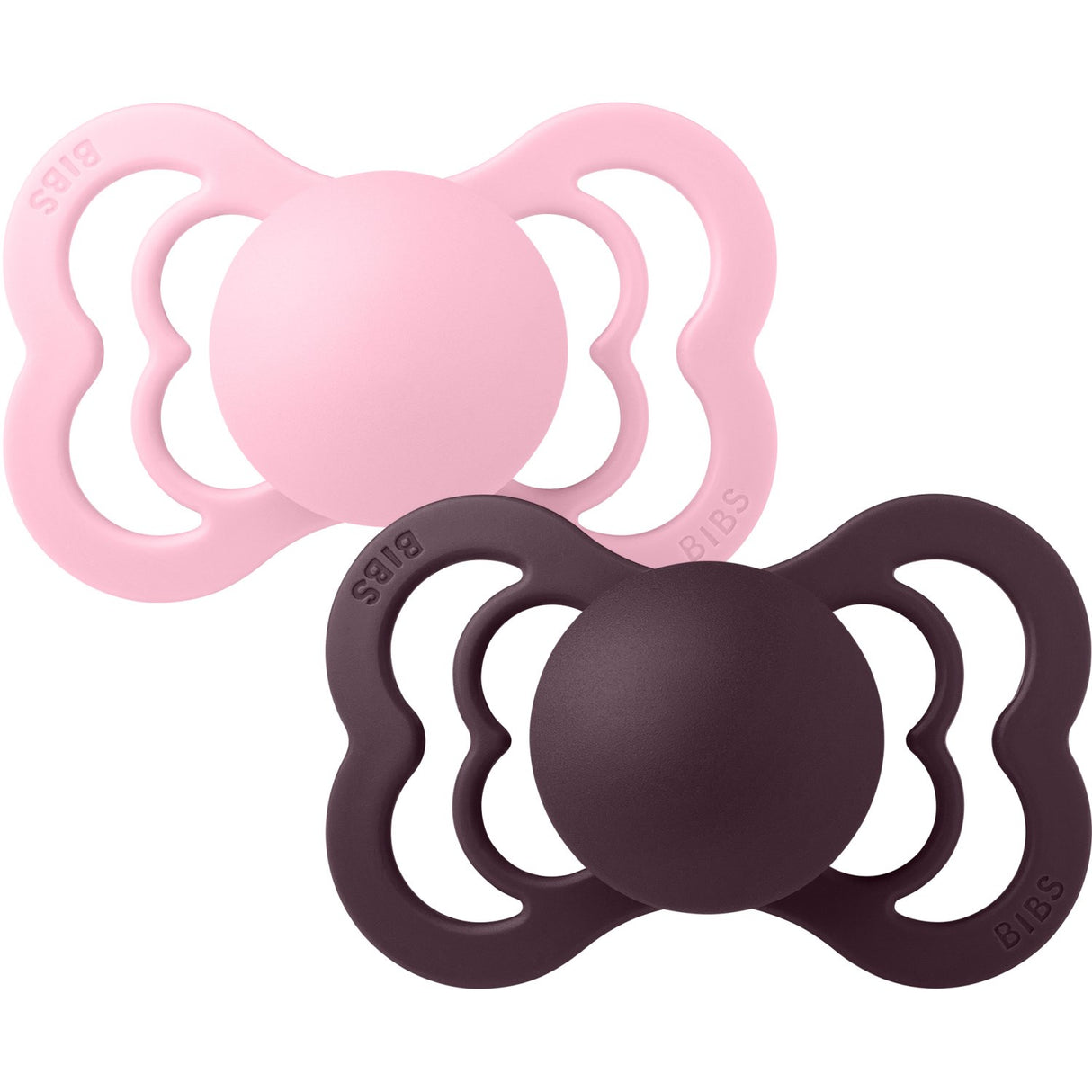 Bibs Baby Pink/Plum Pacifier Supreme 2-Pack Silicone