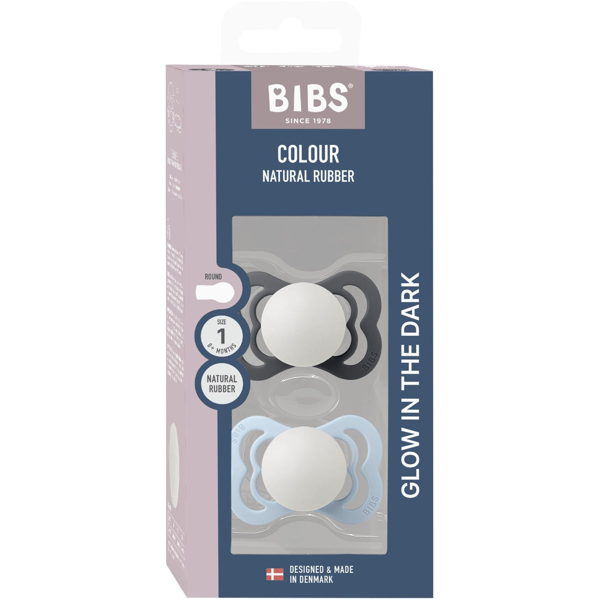 Bibs Iron Glow/Baby Blue Glow Pacifier Supreme 2-Pack Silicone