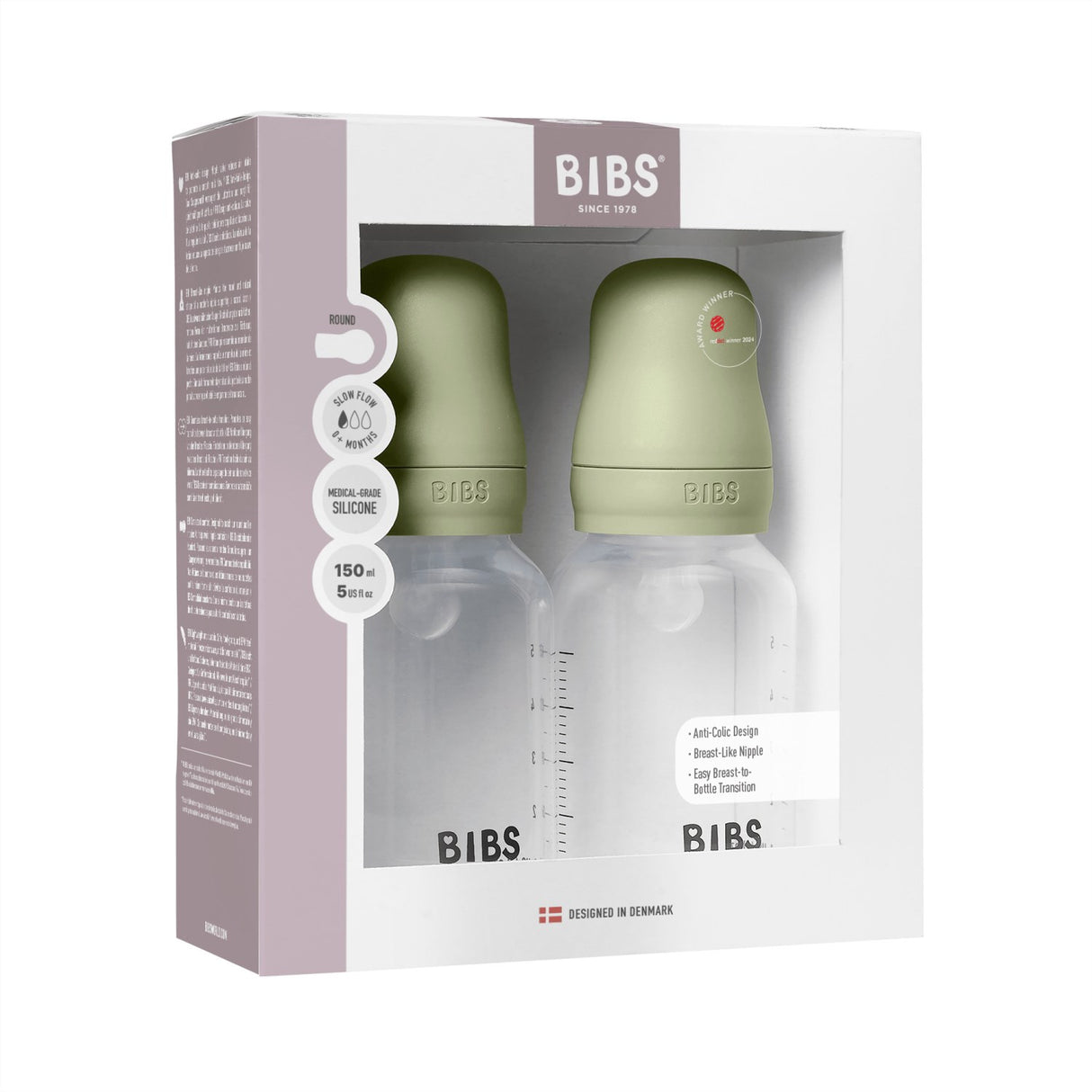 Bibs Sage Baby Bottle Round Silicone 2-Pack 150 Ml Slow Flow