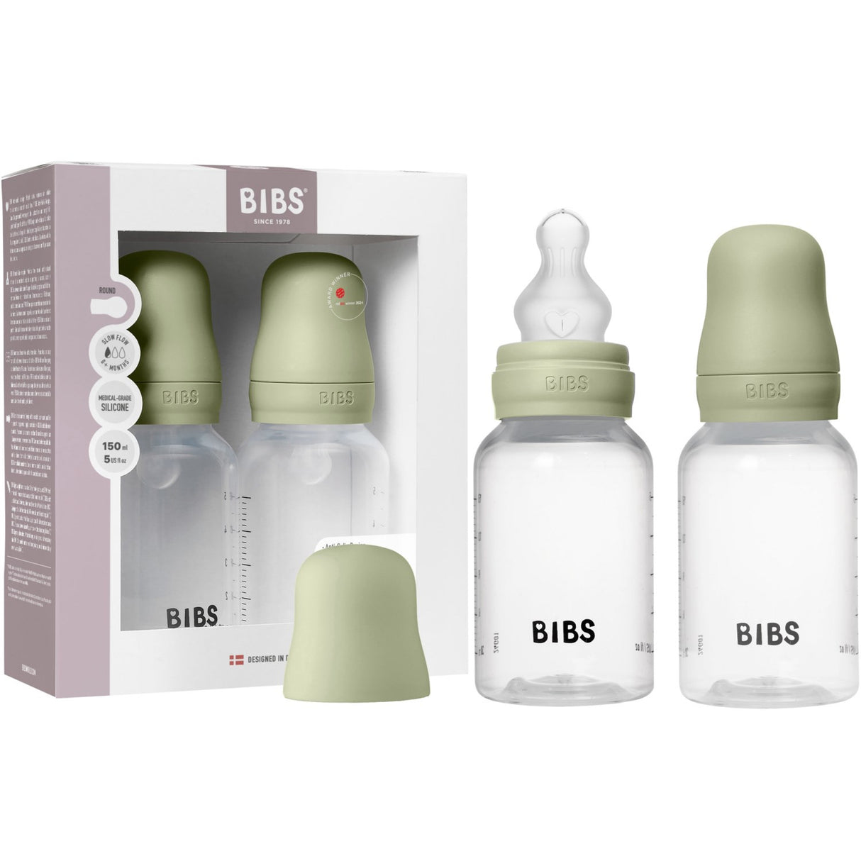 Bibs Sage Baby Bottle Round Silicone 2-Pack 150 Ml Slow Flow