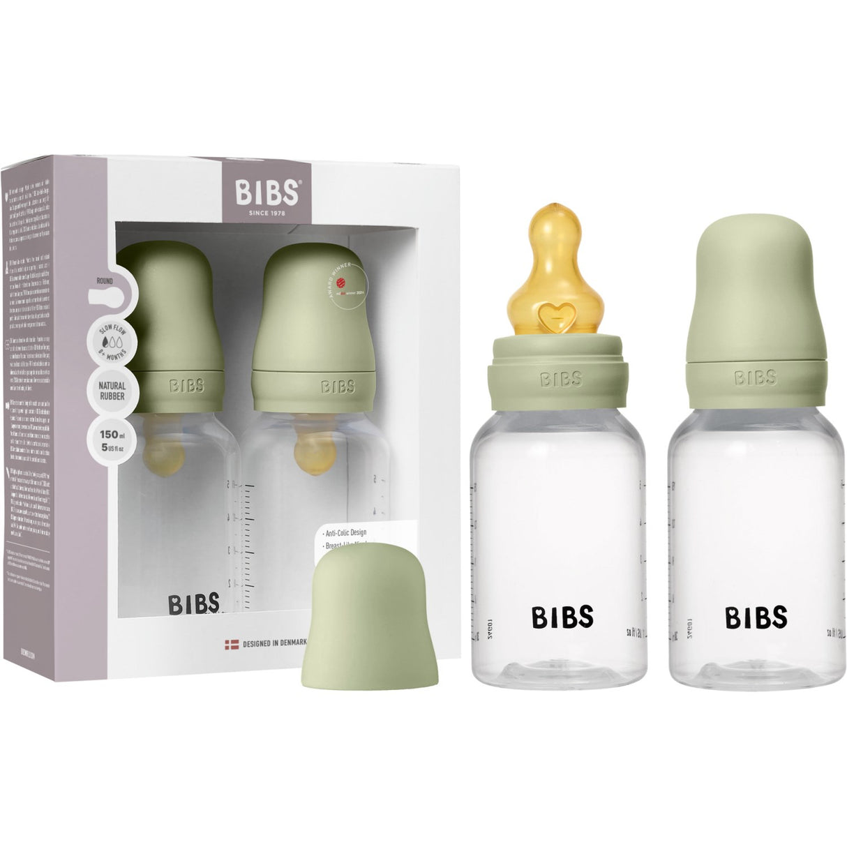 Bibs Sage Baby Bottle Round Latex 2-Pack 150 Ml Slow Flow