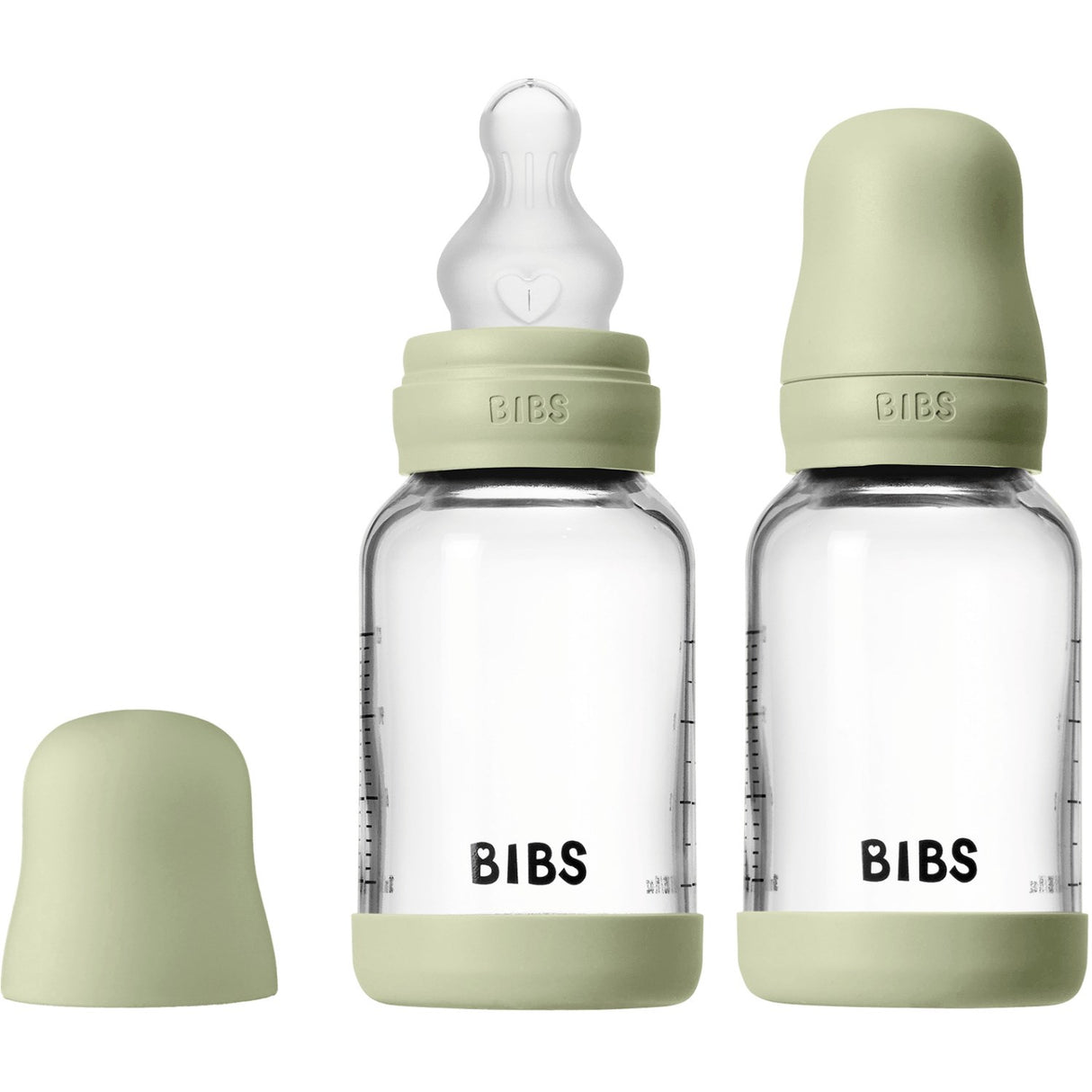 Bibs Sage Glass Baby Bottle Round Silicone 2-Pack 120 Ml Slow Flow