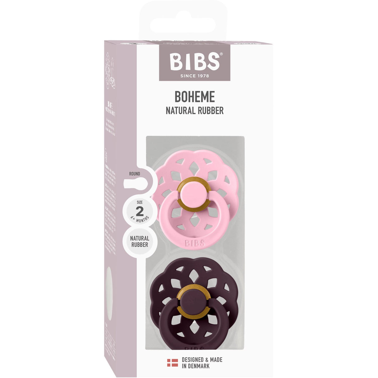 Bibs Pink/Plum Pacifier Boheme 2-Pack Latex
