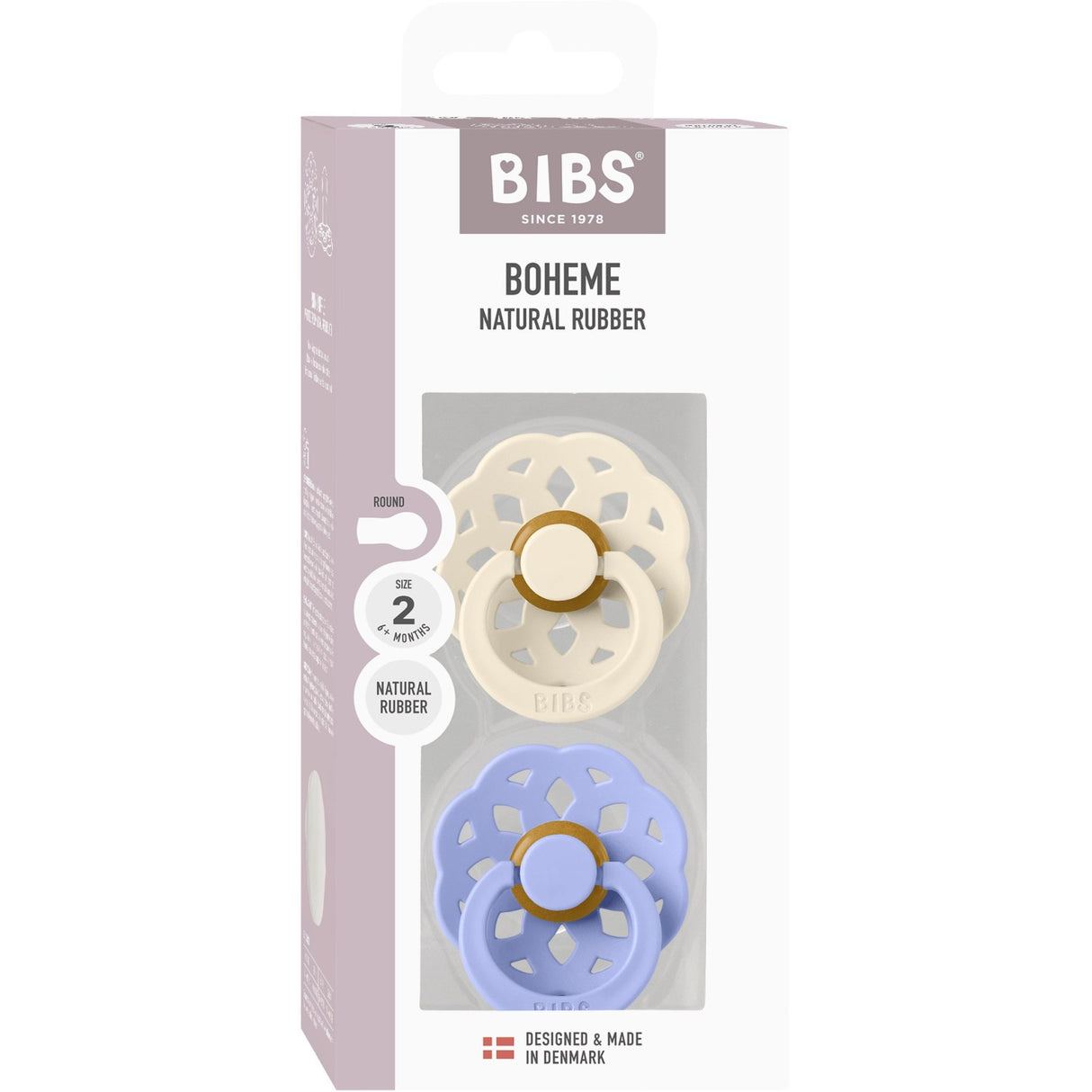 Bibs Ivory/Hush Pacifier Boheme 2-Pack Latex