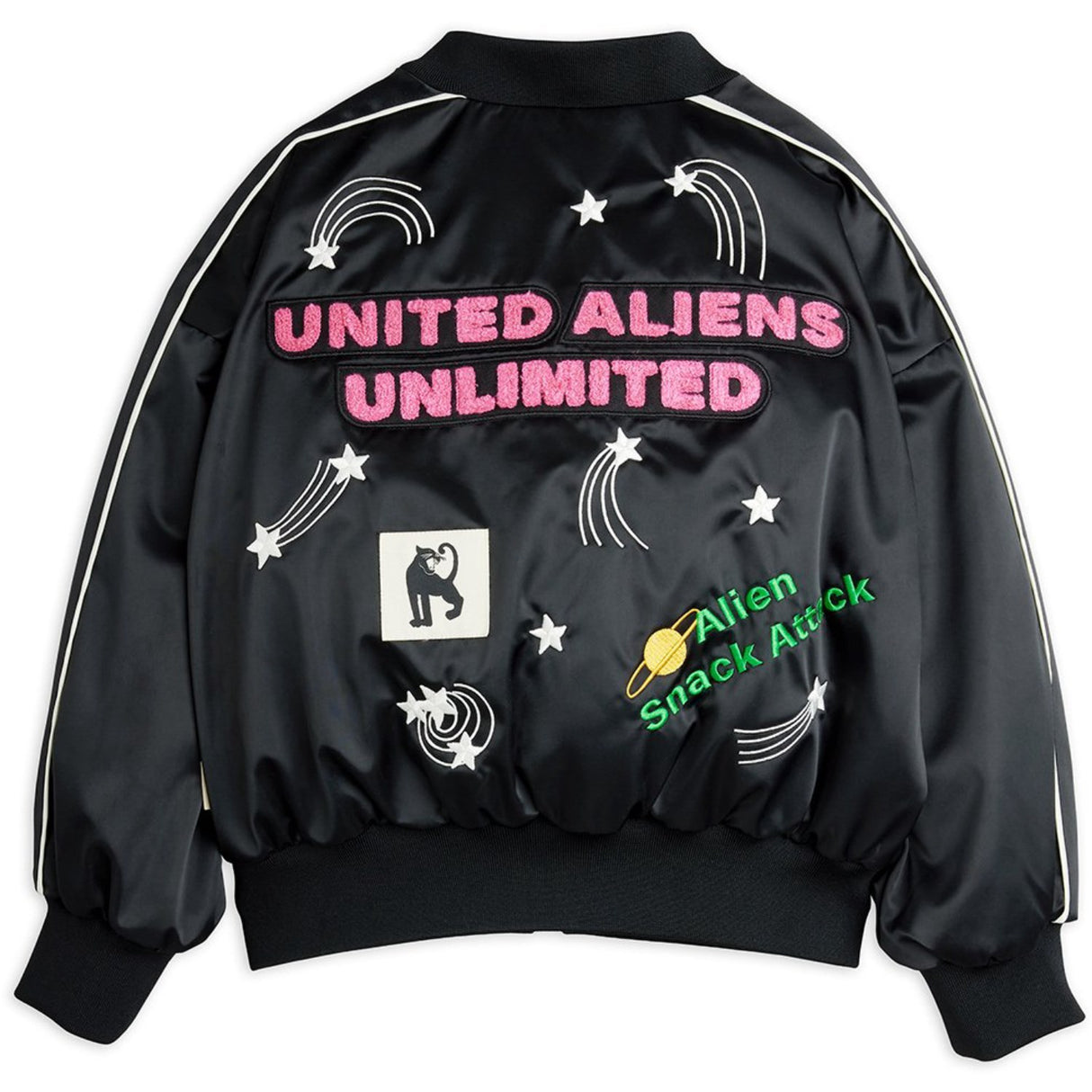 Mini Rodini Black United Aliens Unlimited Satin Baseball Jacket