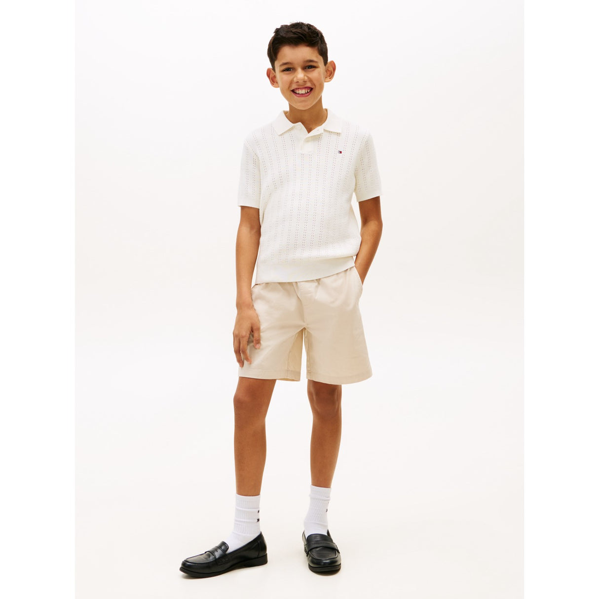 Tommy Hilfiger Ivory Silk Open Stitch Polo Sweater Ss