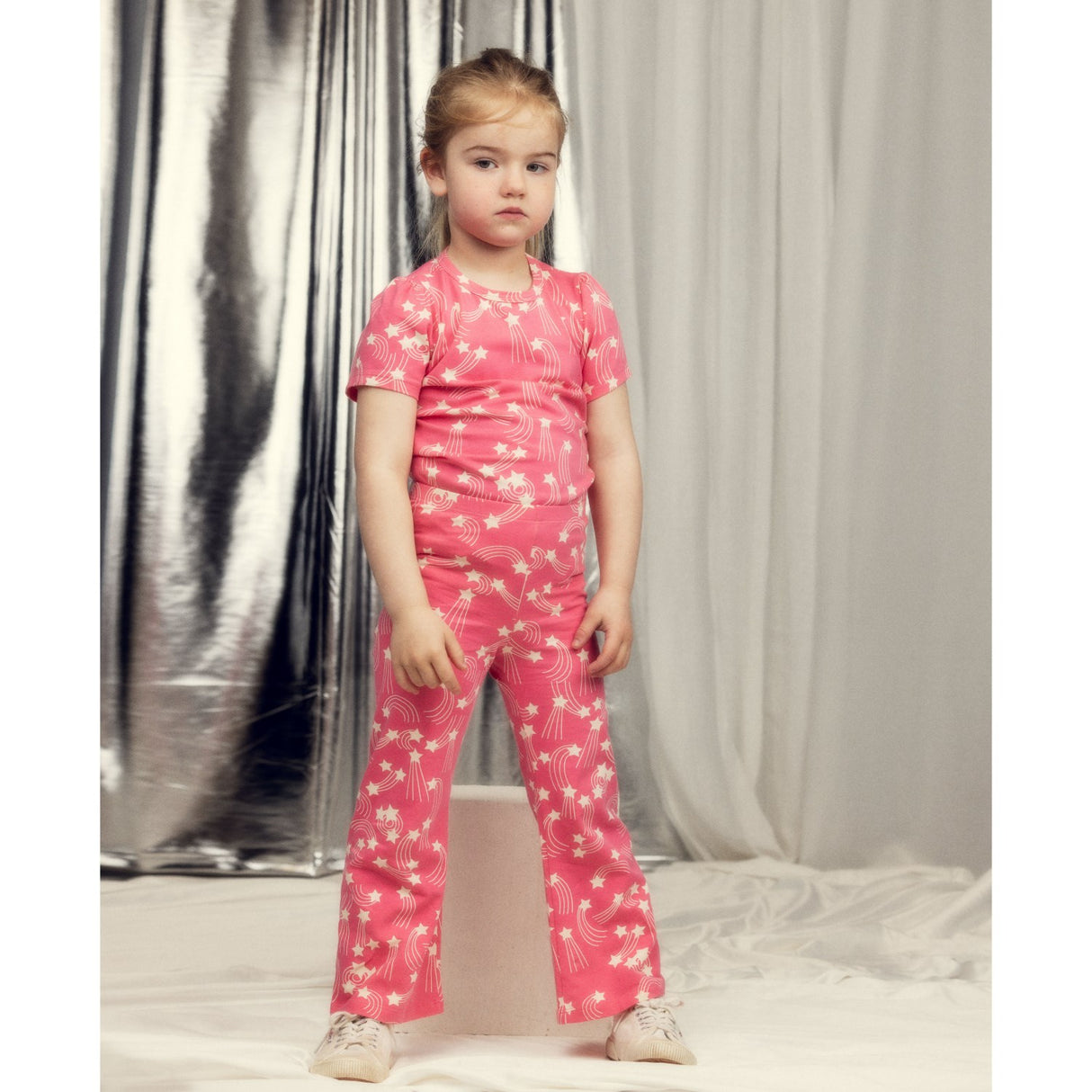 Mini Rodini Pink Starfall AOP Puff Sleeve Ss Top