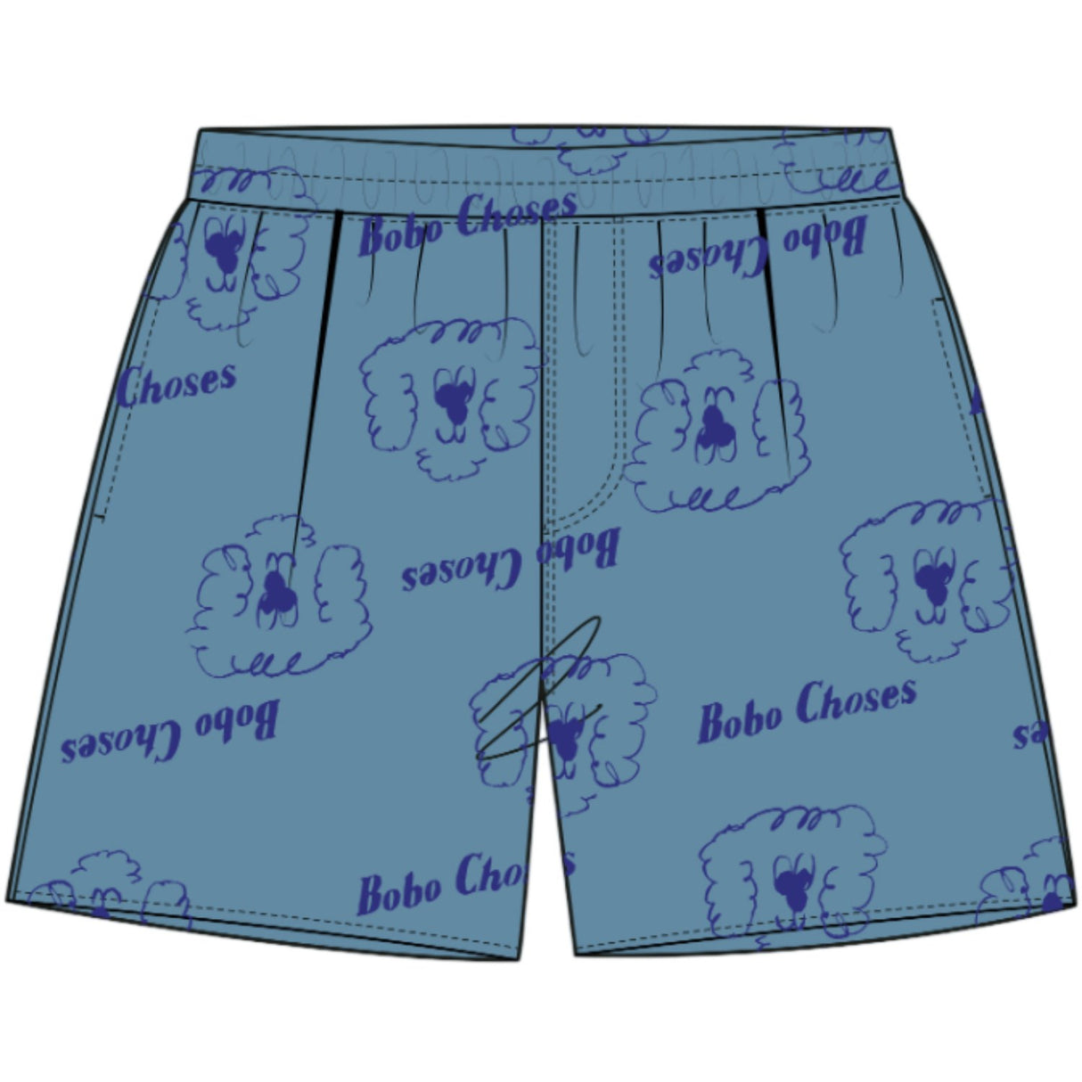 Bobo Choses Prussian Blue Pickles The Dog All Over Denim Short