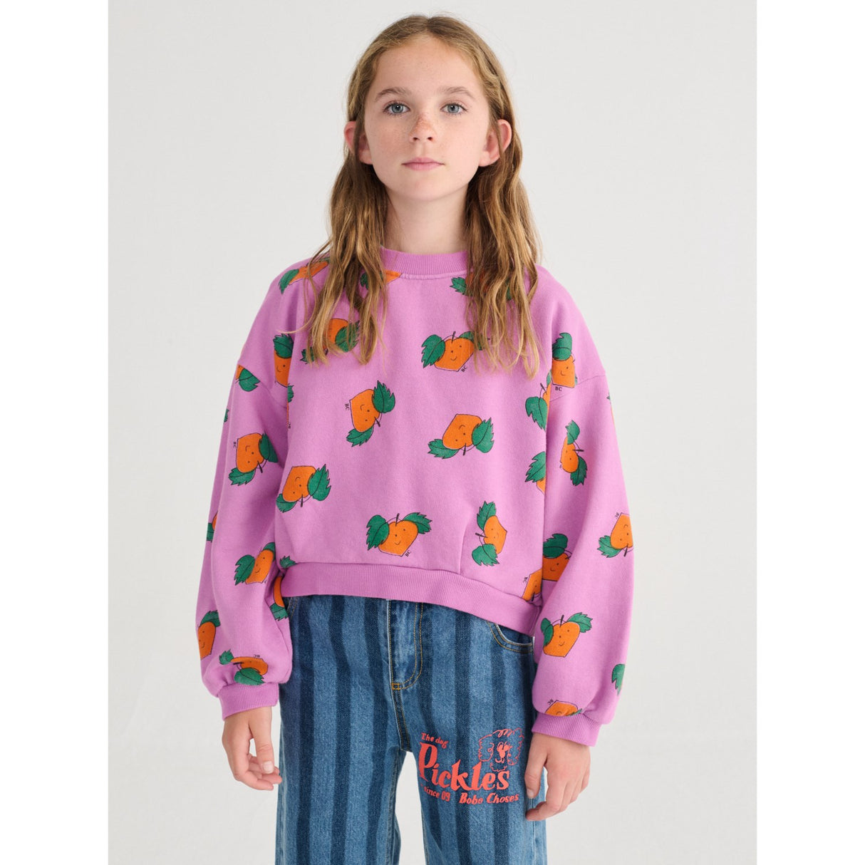 Bobo Choses Purple Tangerine All Over Cropped Sweatshirt