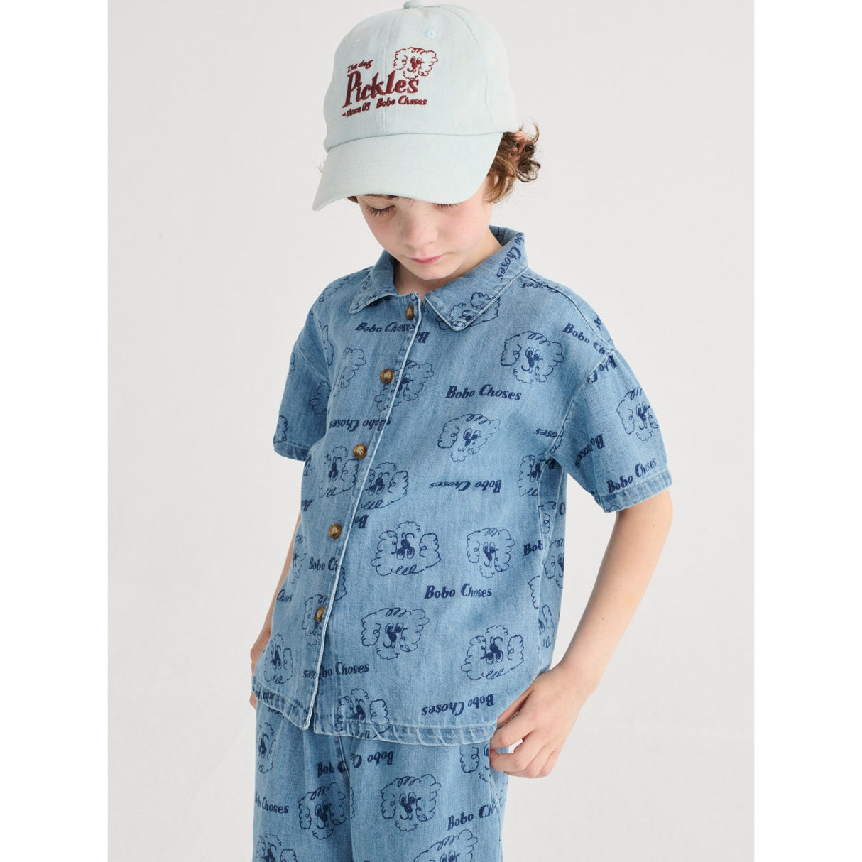 Bobo Choses Prussian Blue Pickle The Dog All Over Denim Shirt