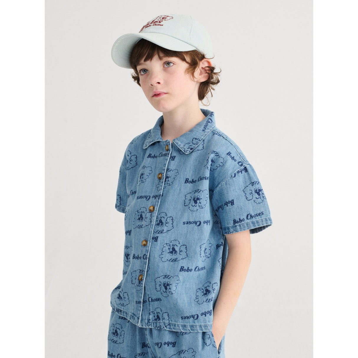 Bobo Choses Prussian Blue Pickle The Dog All Over Denim Shirt